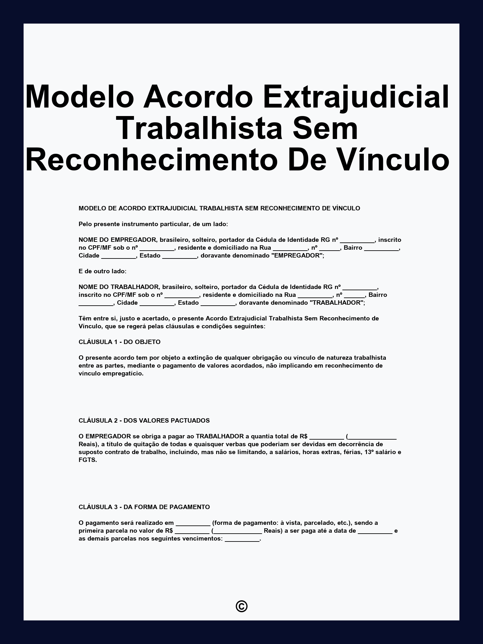 Modelo Acordo Extrajudicial Trabalhista Sem Reconhecimento De Vínculo