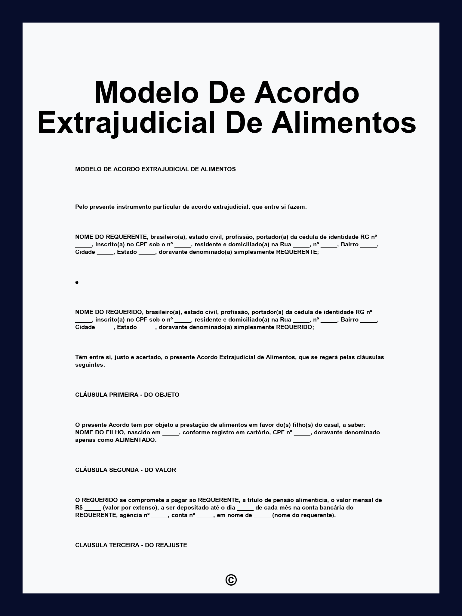 Modelo De Acordo Extrajudicial De Alimentos
