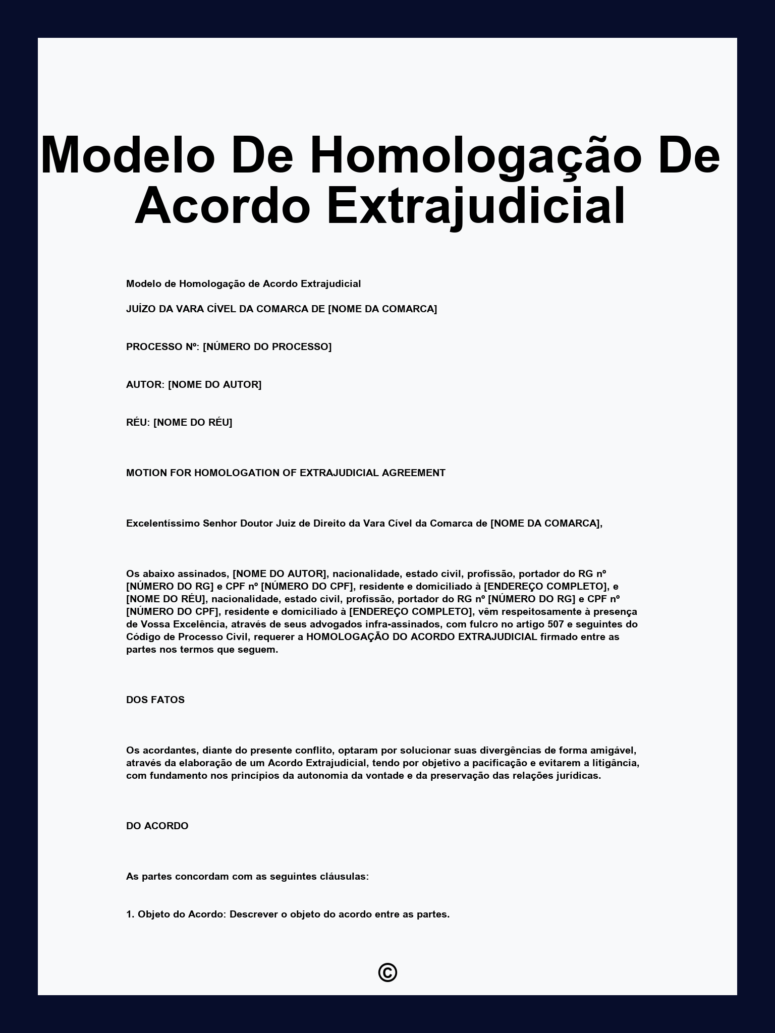 Modelo De Homologação De Acordo Extrajudicial