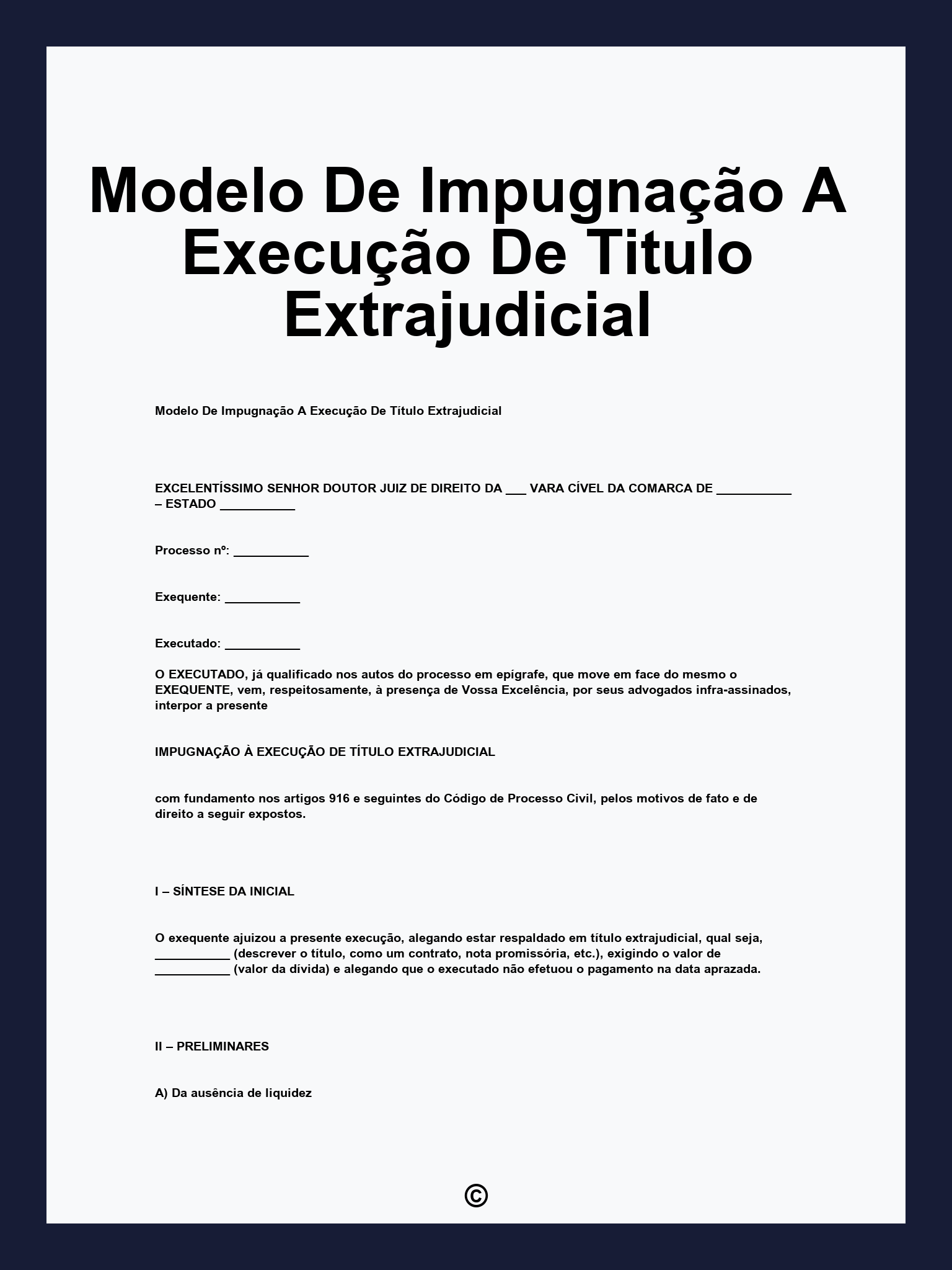 Modelo De Impugnação A Execução De Titulo Extrajudicial