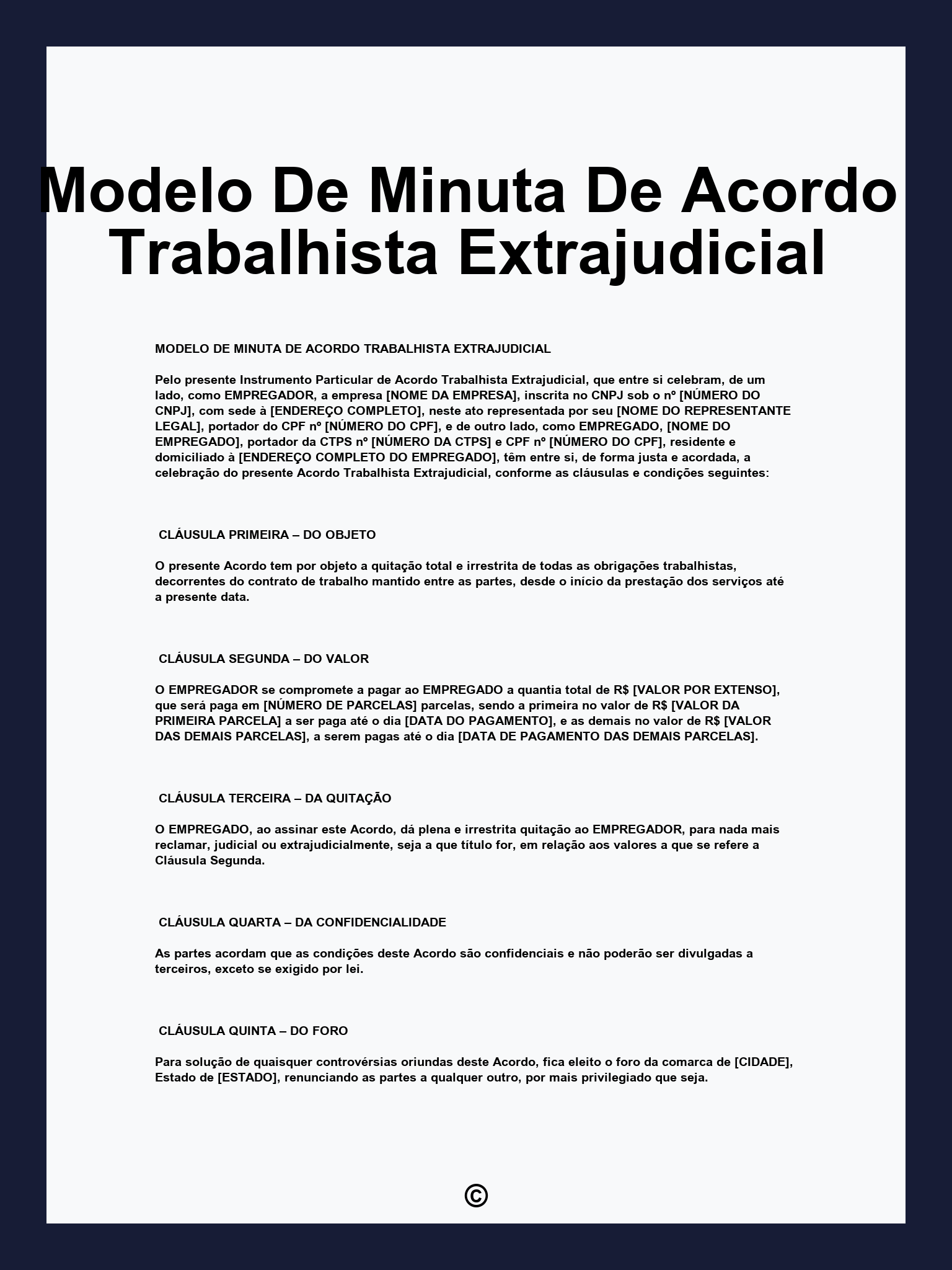 Modelo De Minuta De Acordo Trabalhista Extrajudicial