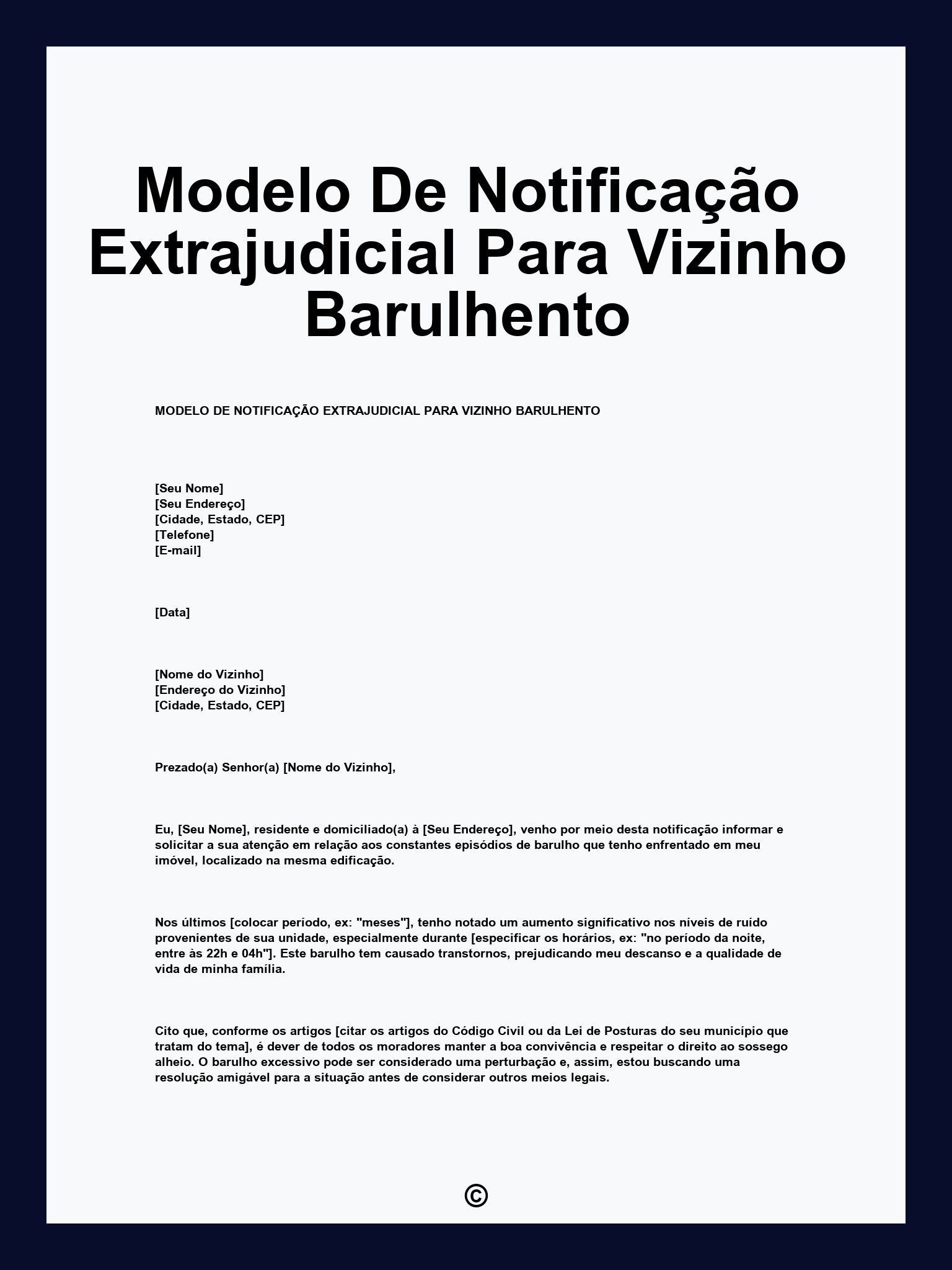 Modelo De Notificação Extrajudicial Para Vizinho Barulhento