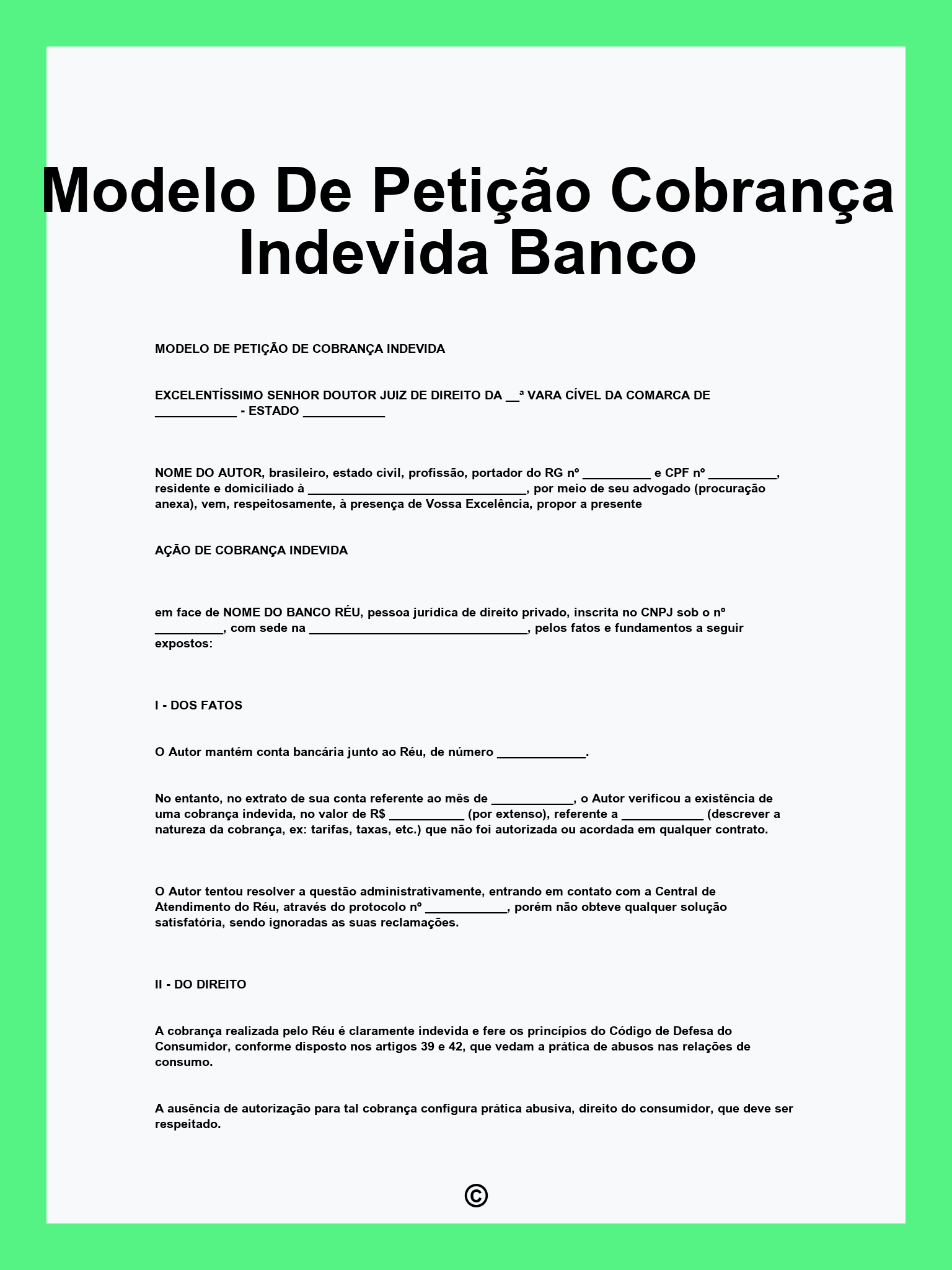 Modelo De Petição Cobrança Indevida Banco