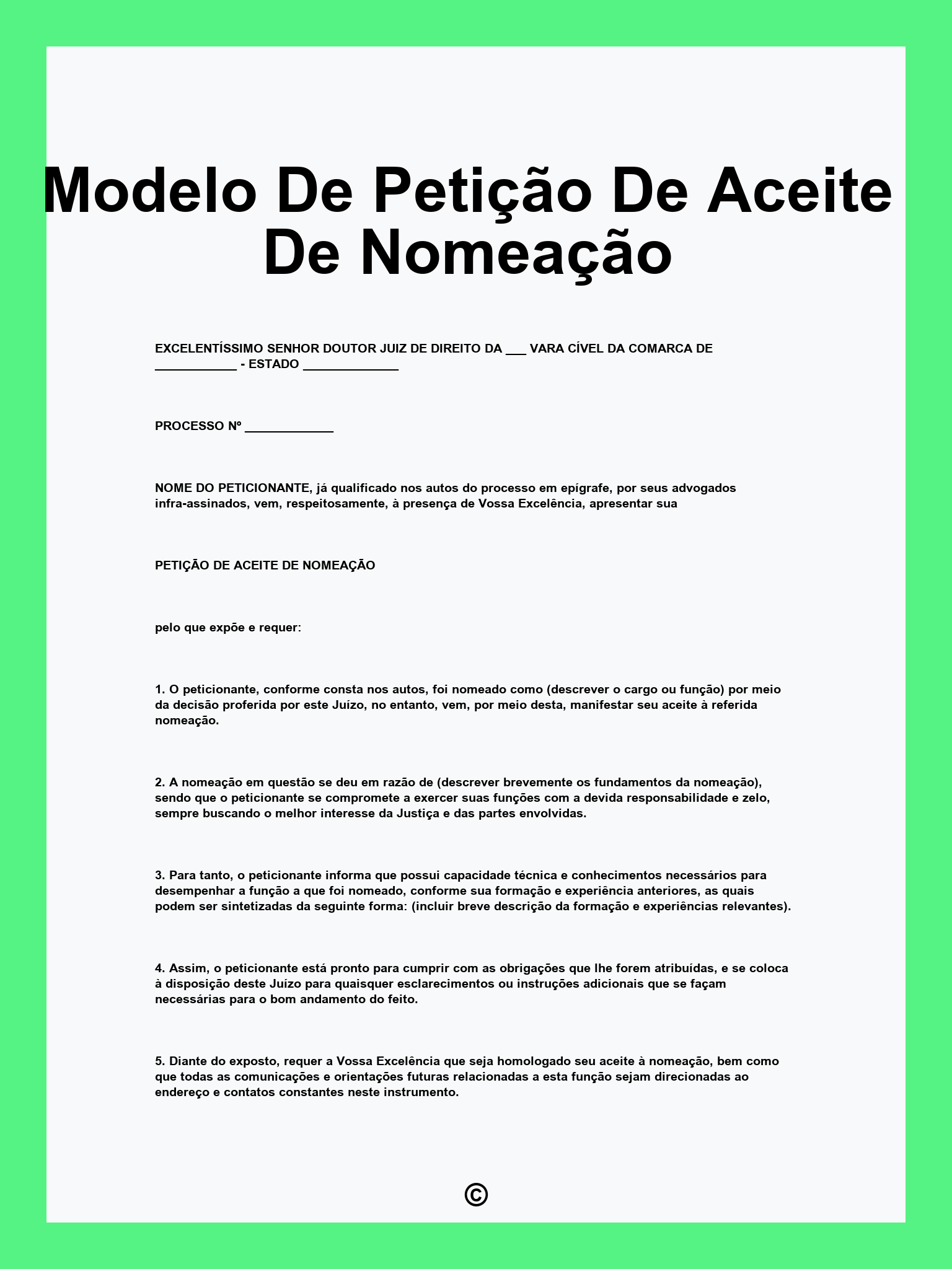Modelo De Petição De Aceite De Nomeação