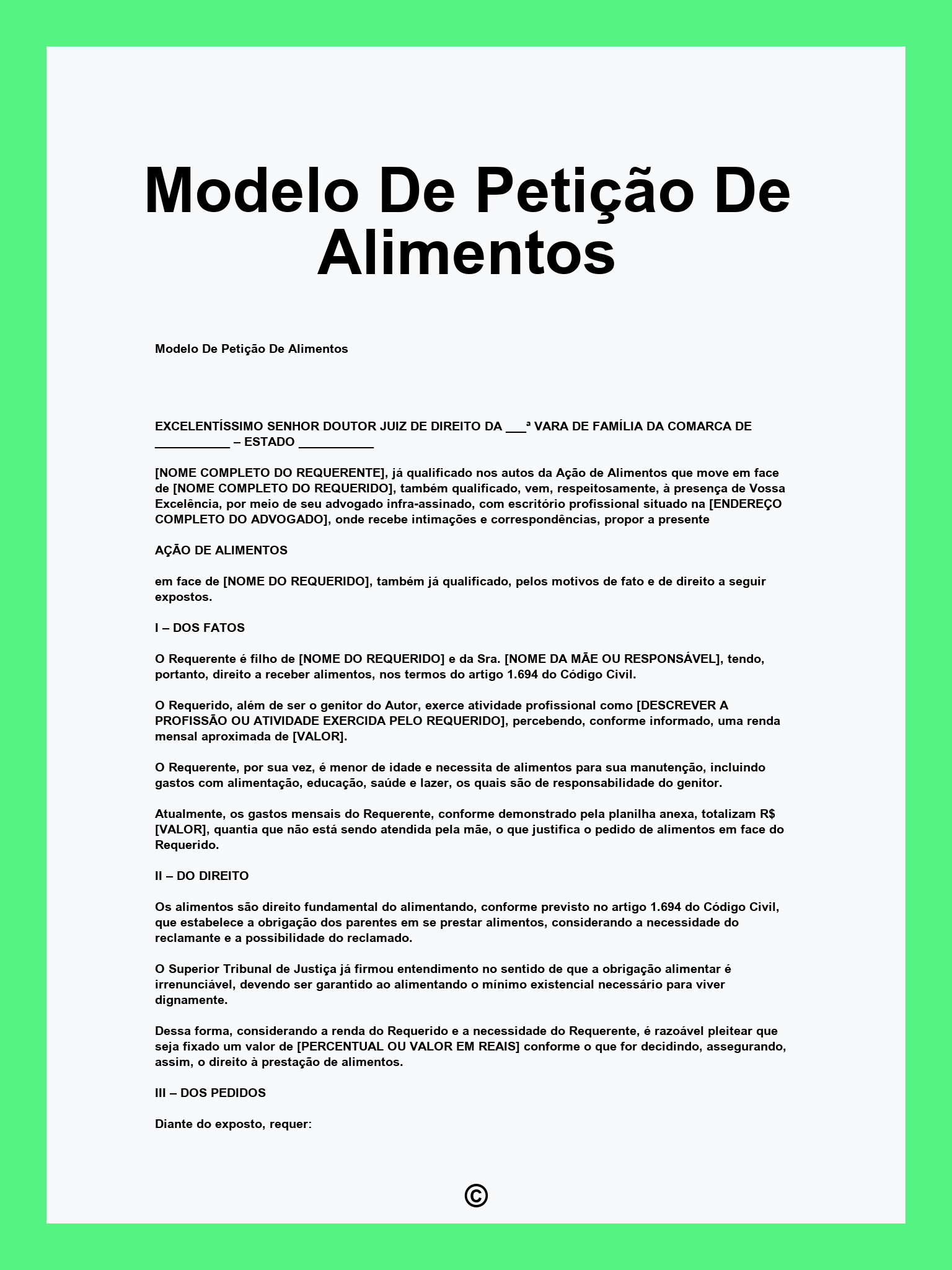 Modelo De Petição De Alimentos