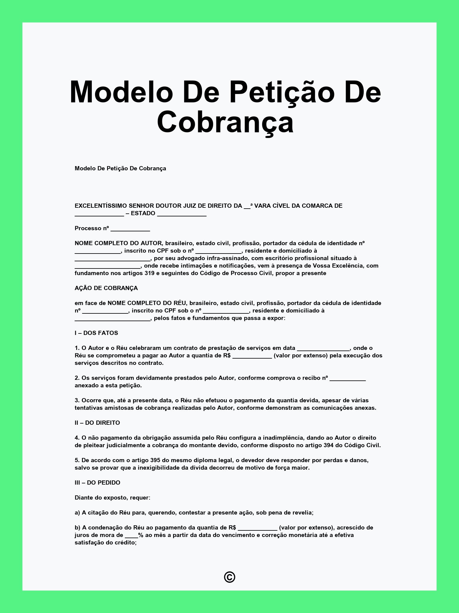 Modelo De Petição De Cobrança