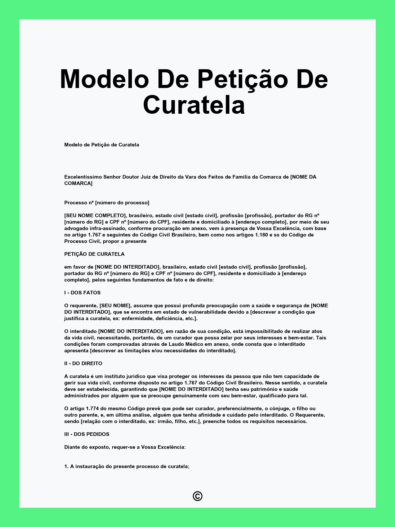 Modelo De Petição De Curatela