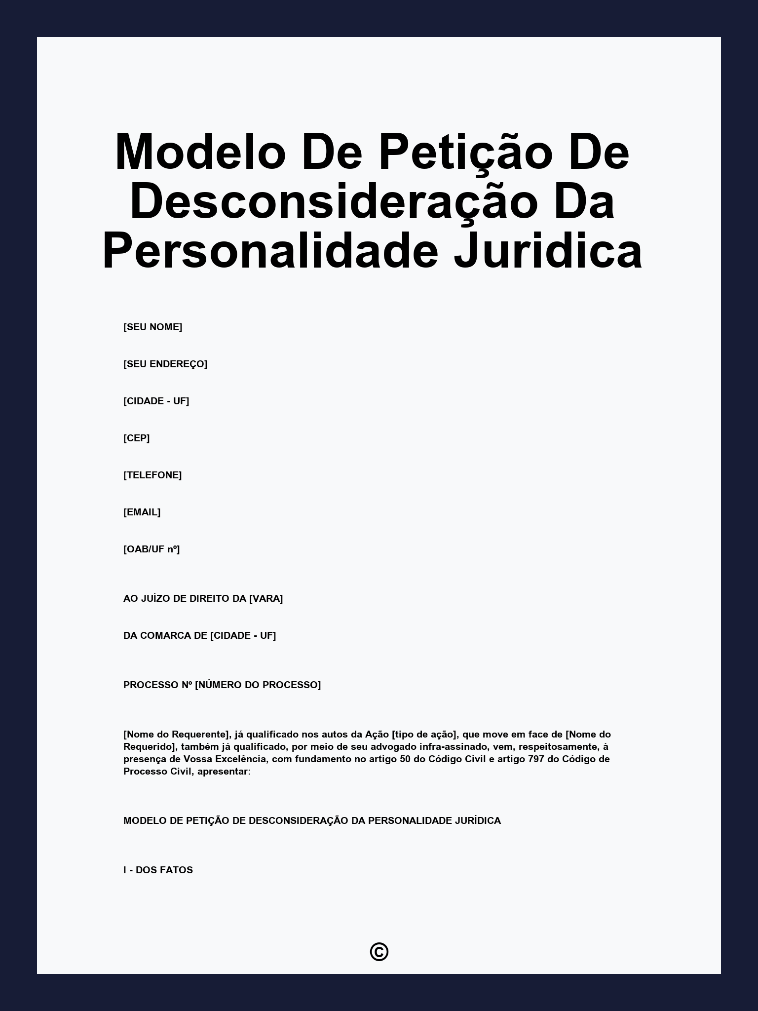 Modelo De Petição De Desconsideração Da Personalidade Juridica