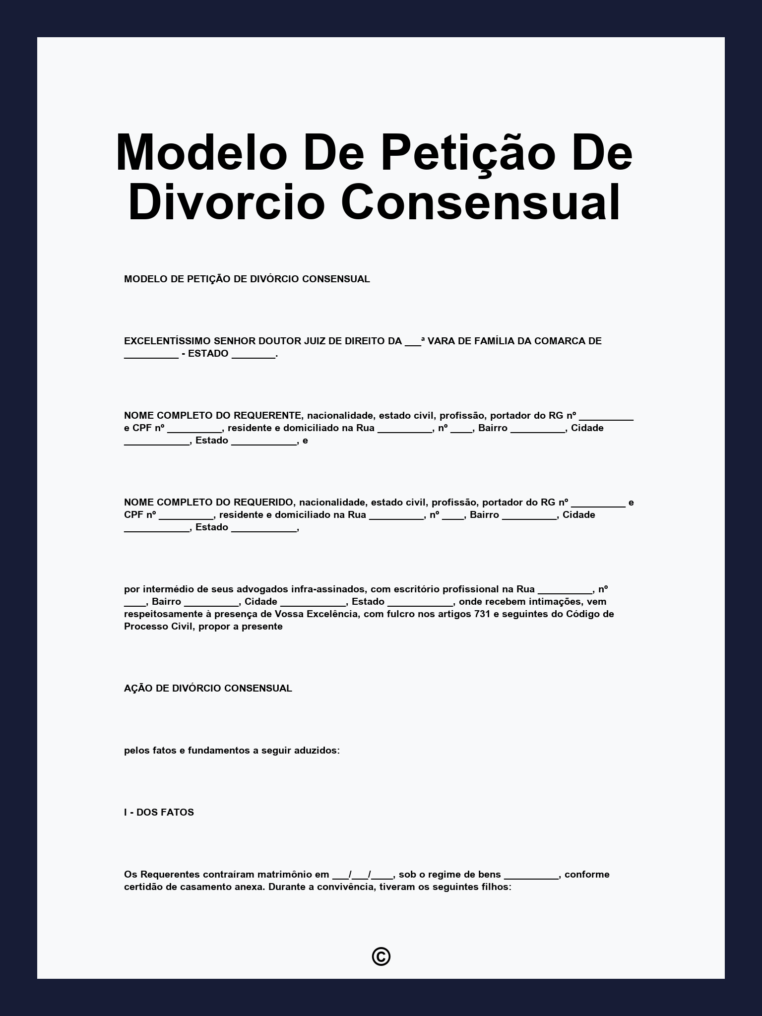 Modelo De Petição De Divorcio Consensual