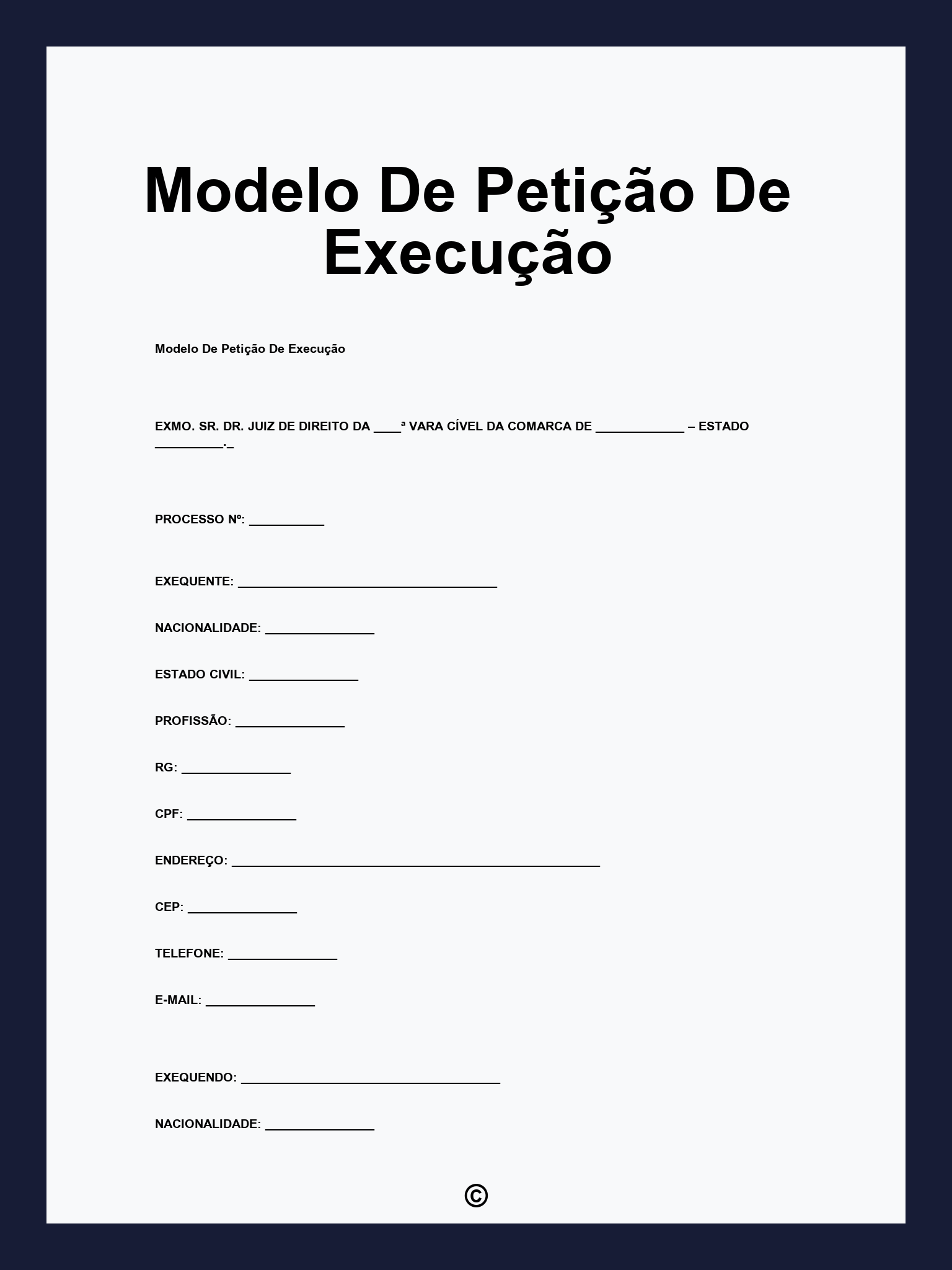Modelo De Petição De Execução