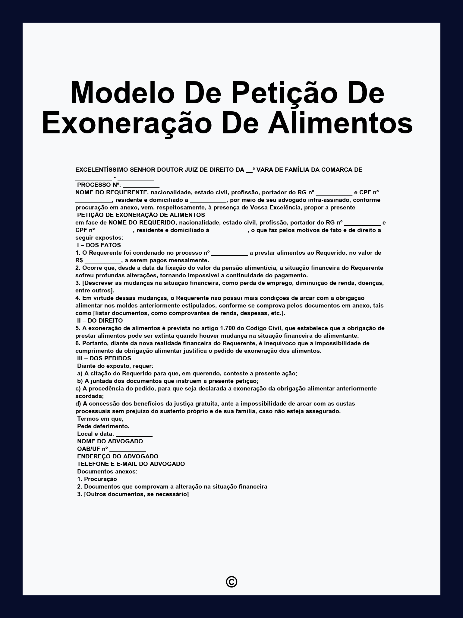 Modelo De Petição De Exoneração De Alimentos