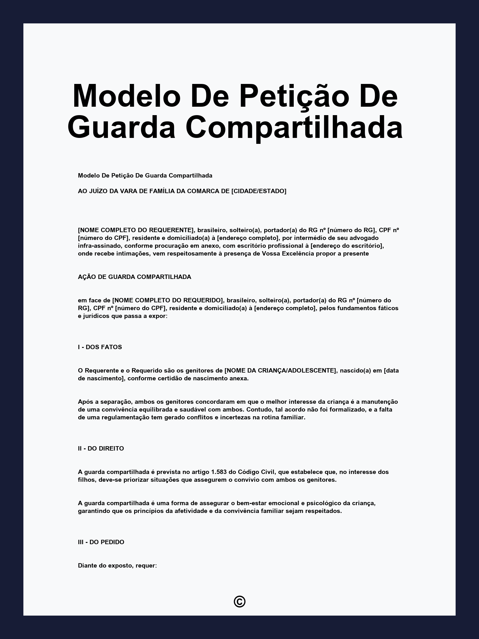 Modelo De Petição De Guarda Compartilhada