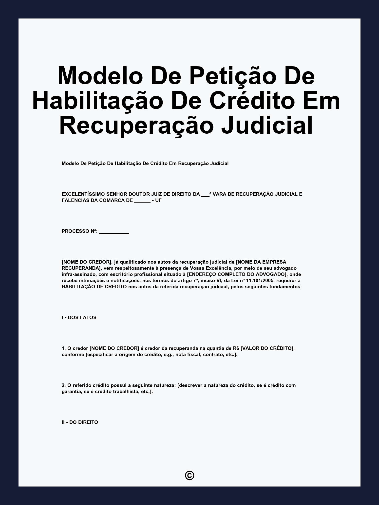 Modelo De Petição De Habilitação De Crédito Em Recuperação Judicial