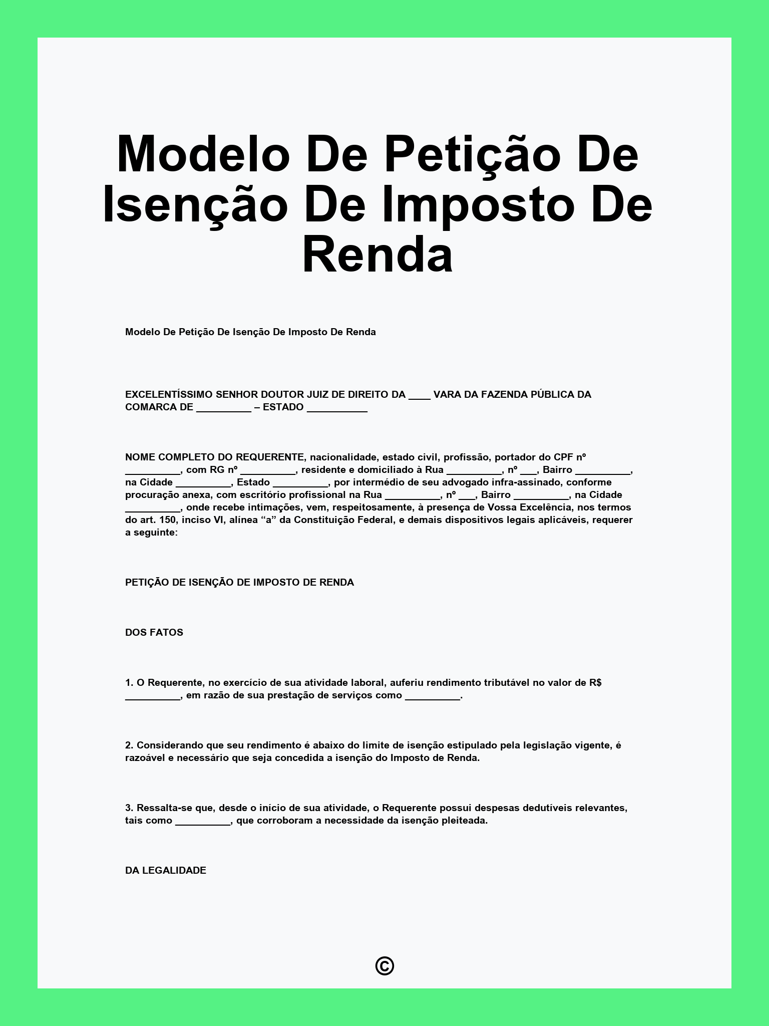 Modelo De Petição De Isenção De Imposto De Renda