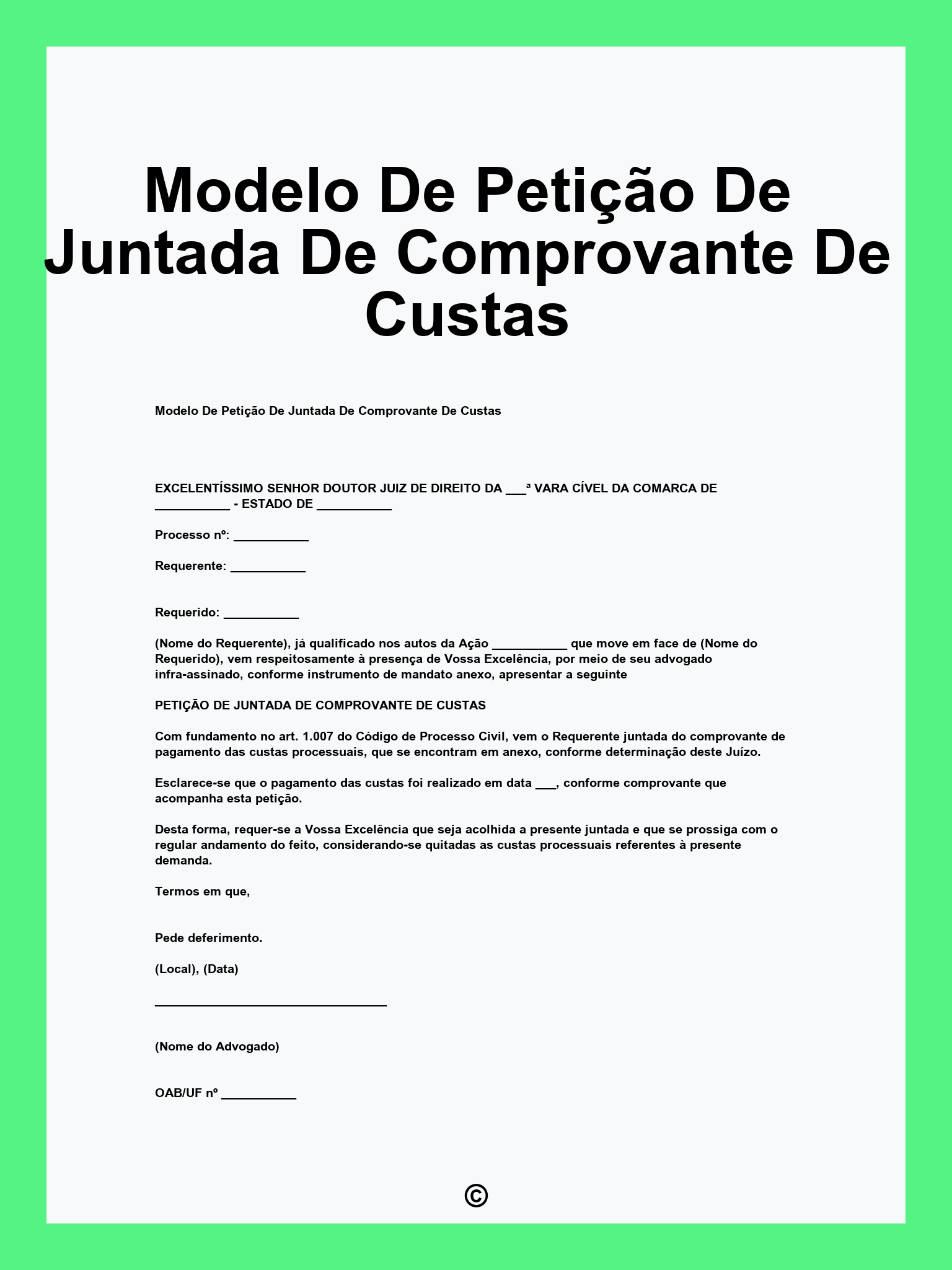 Modelo De Petição De Juntada De Comprovante De Custas