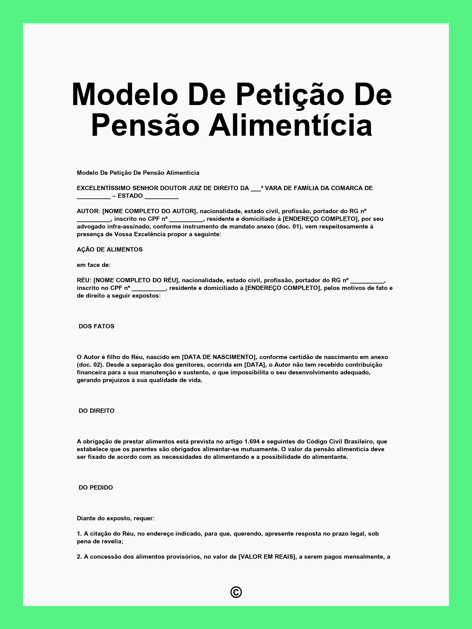 Modelo De Petição De Pensão Alimentícia