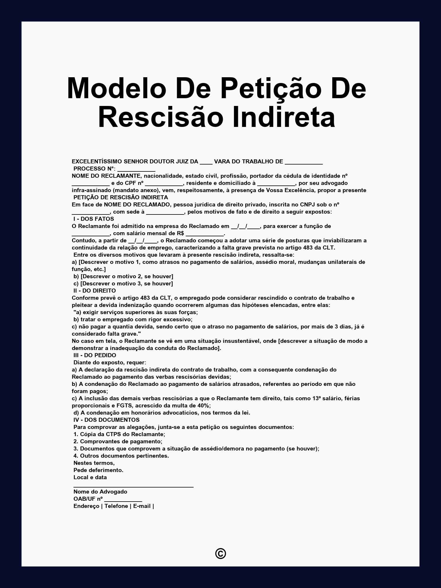 Modelo De Petição De Rescisão Indireta