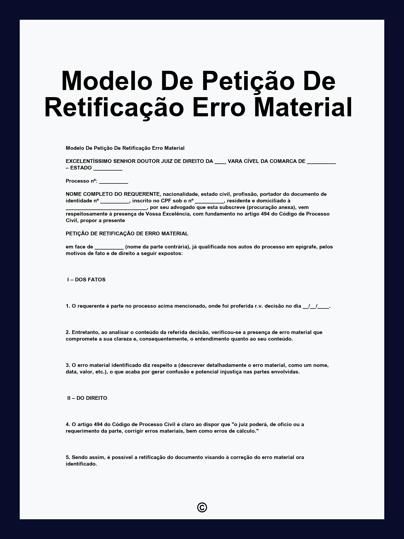 Modelo De Petição De Retificação Erro Material