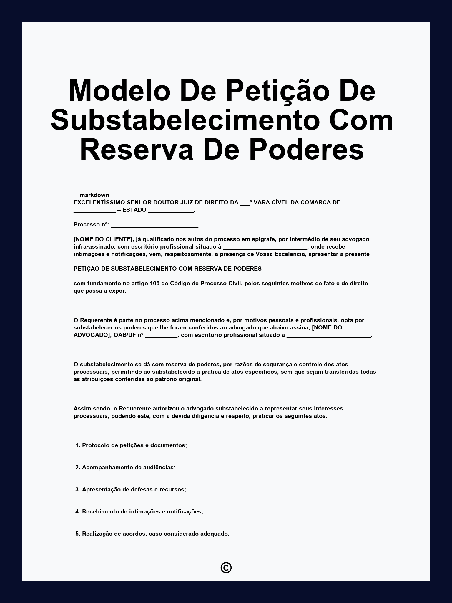 Modelo De Petição De Substabelecimento Com Reserva De Poderes