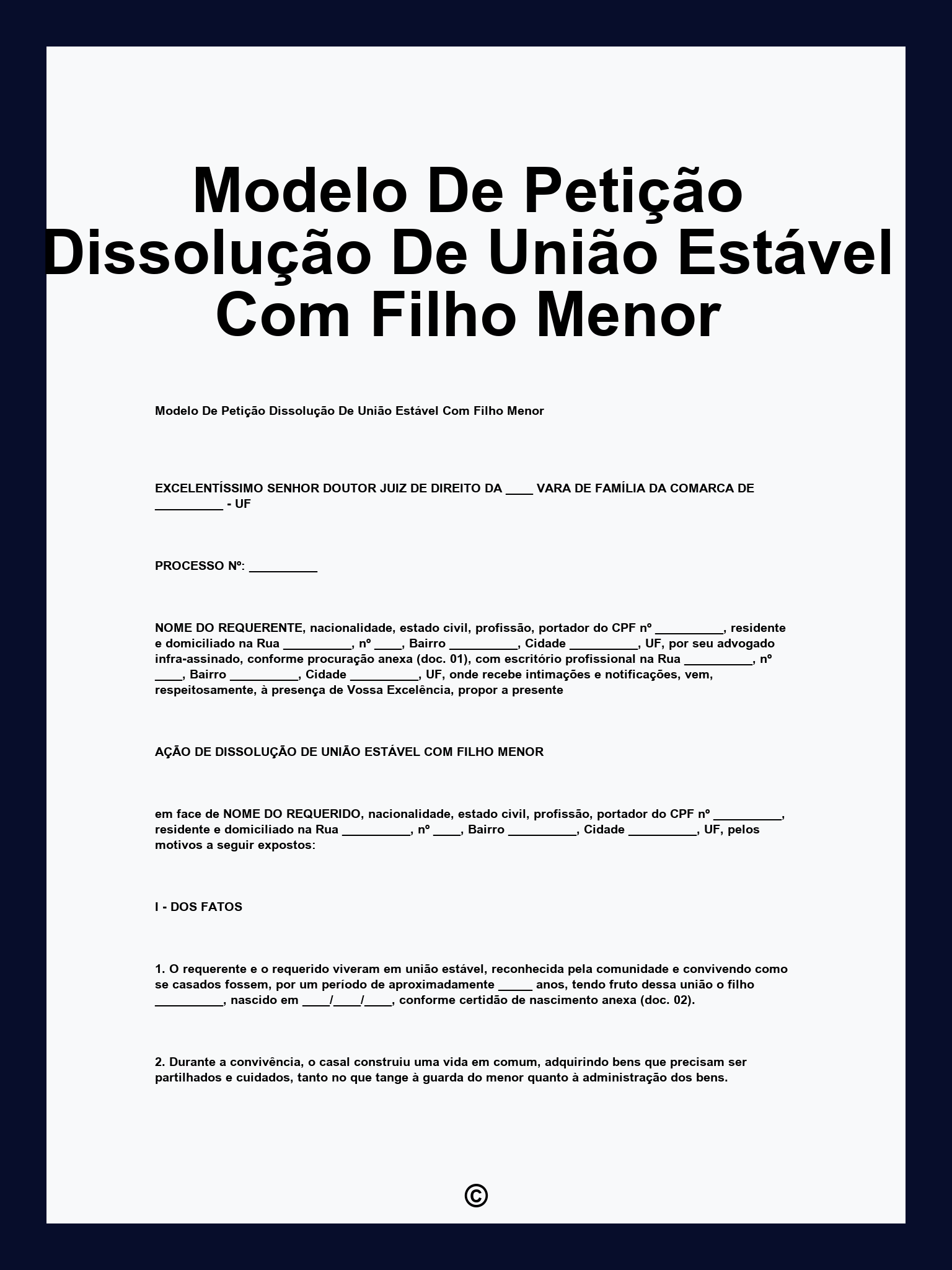 Modelo De Petição Dissolução De União Estável Com Filho Menor