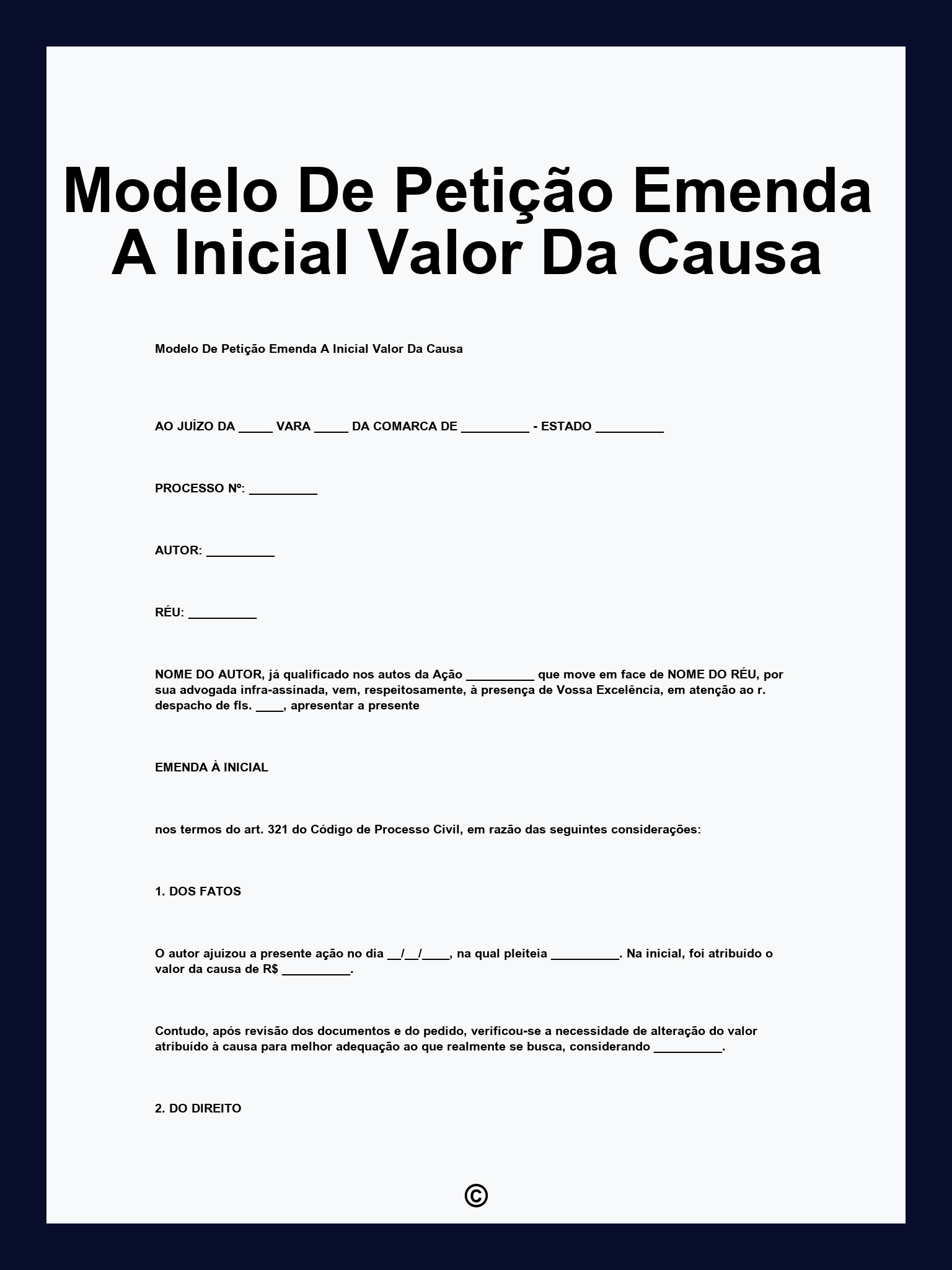 Modelo De Petição Emenda A Inicial Valor Da Causa