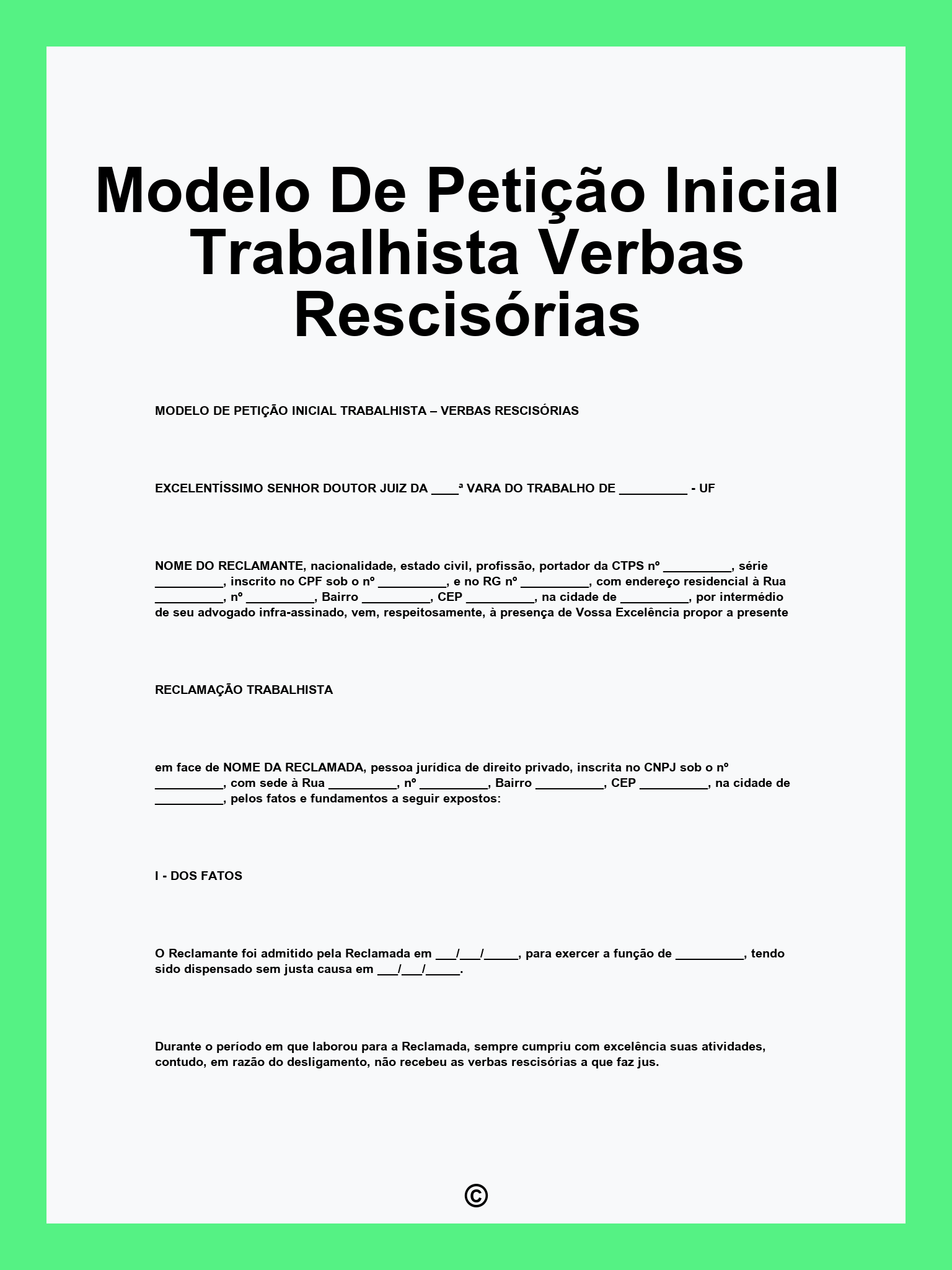 Modelo De Petição Inicial Trabalhista Verbas Rescisórias