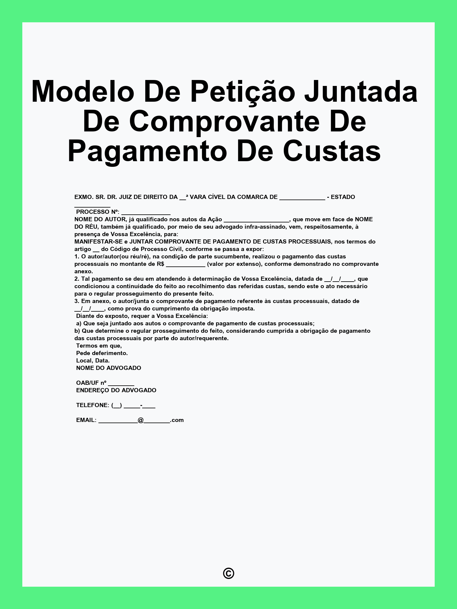 Modelo De Petição Juntada De Comprovante De Pagamento De Custas