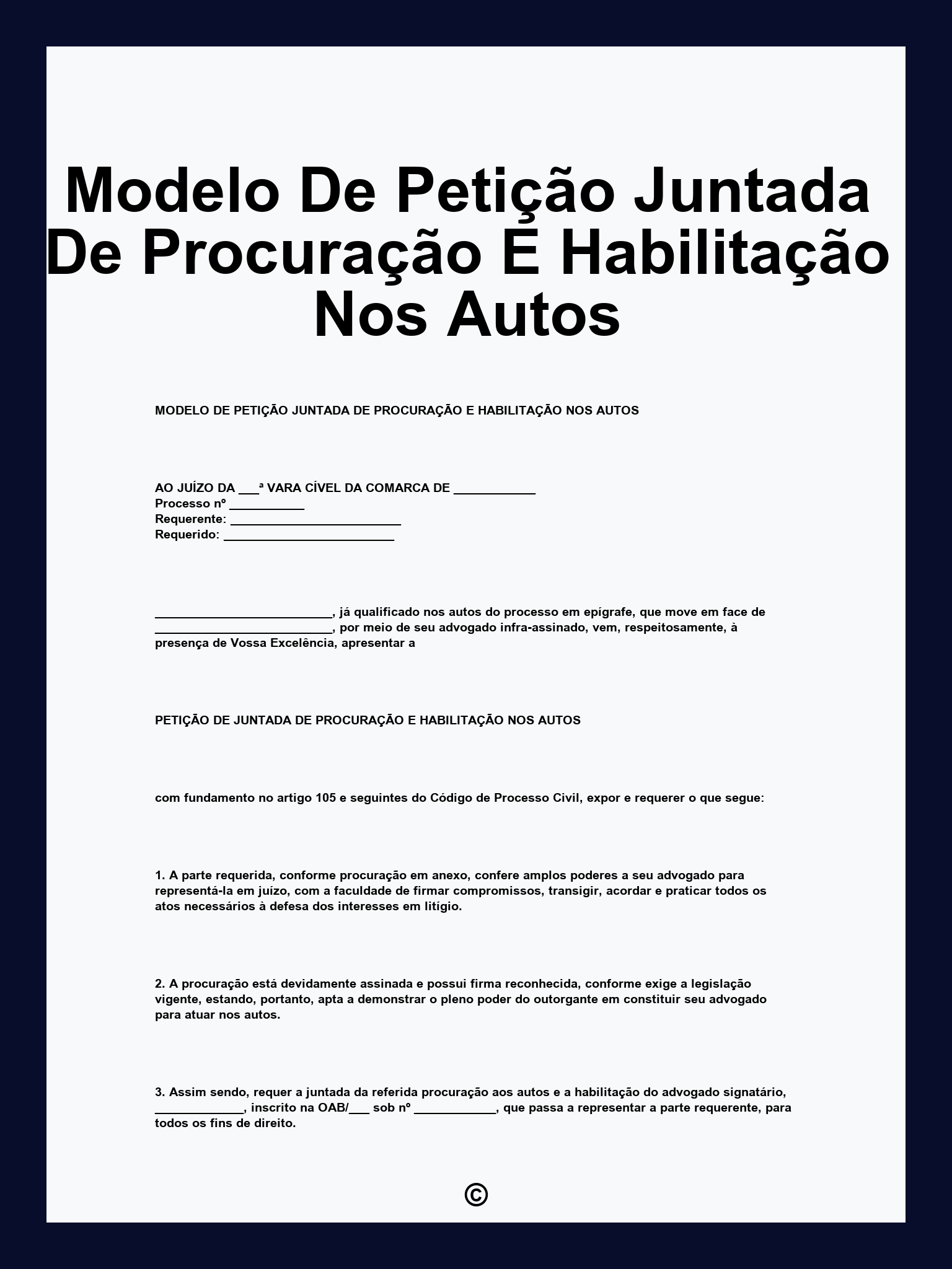 Modelo De Petição Juntada De Procuração E Habilitação Nos Autos