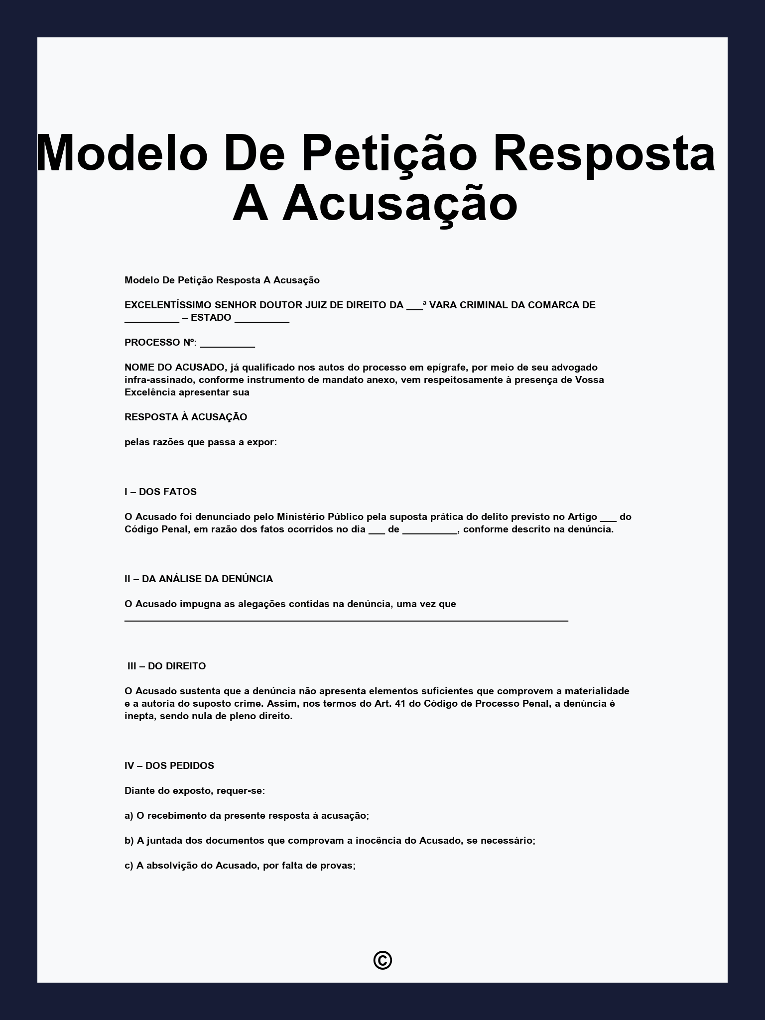 Modelo De Petição Resposta A Acusação