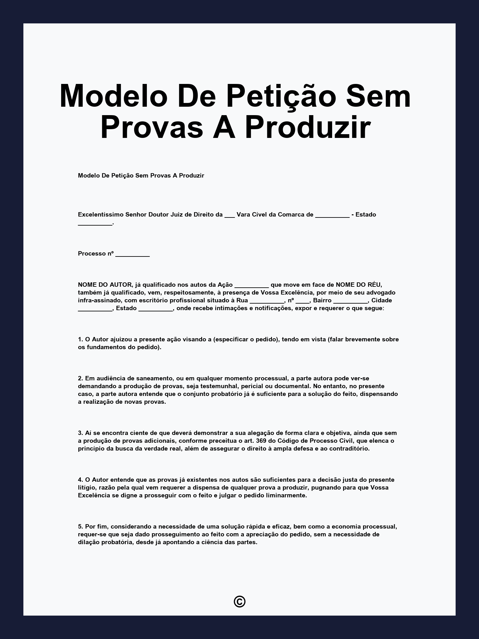 Modelo De Petição Sem Provas A Produzir