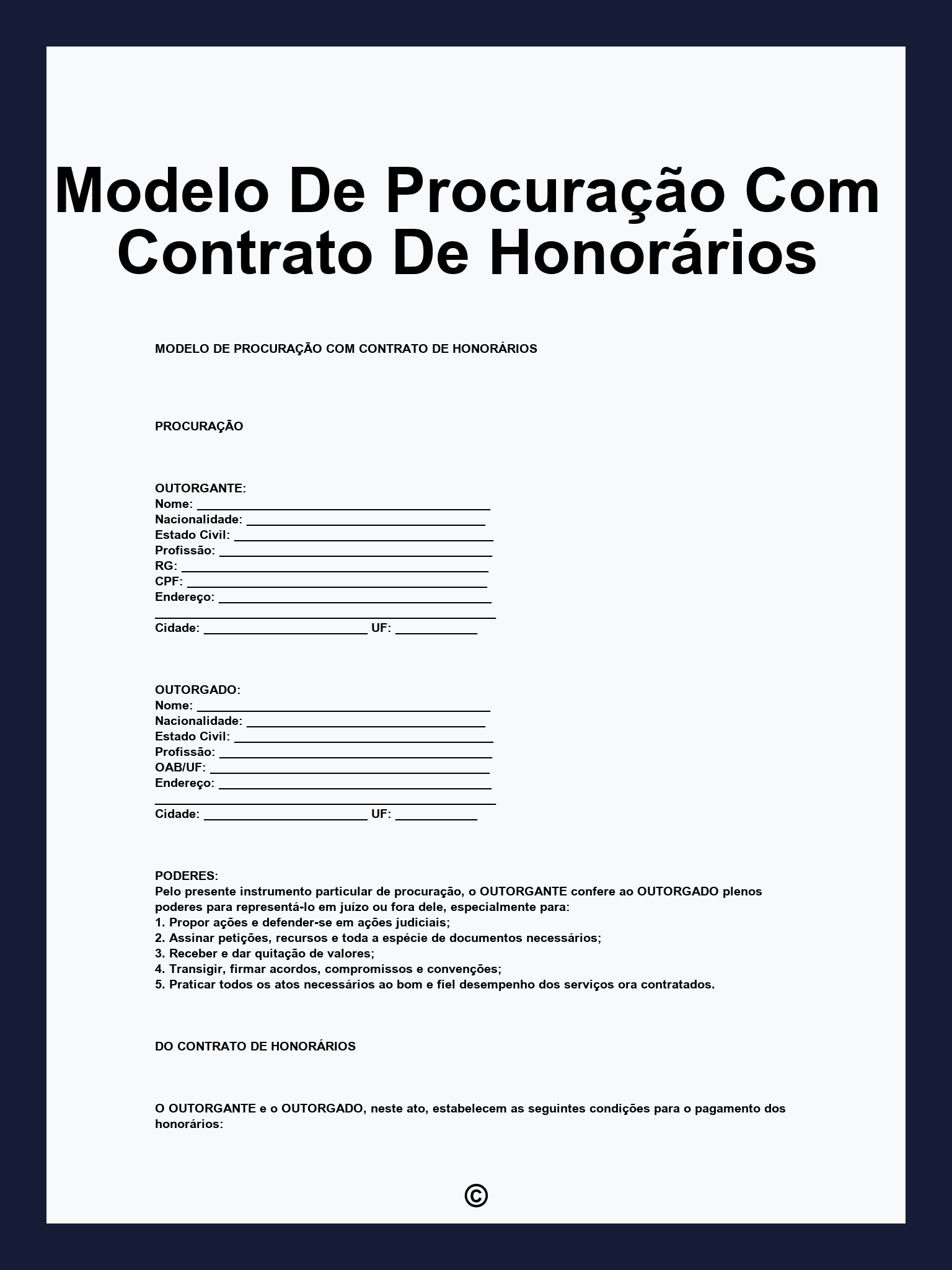 Modelo De Procuração Com Contrato De Honorários