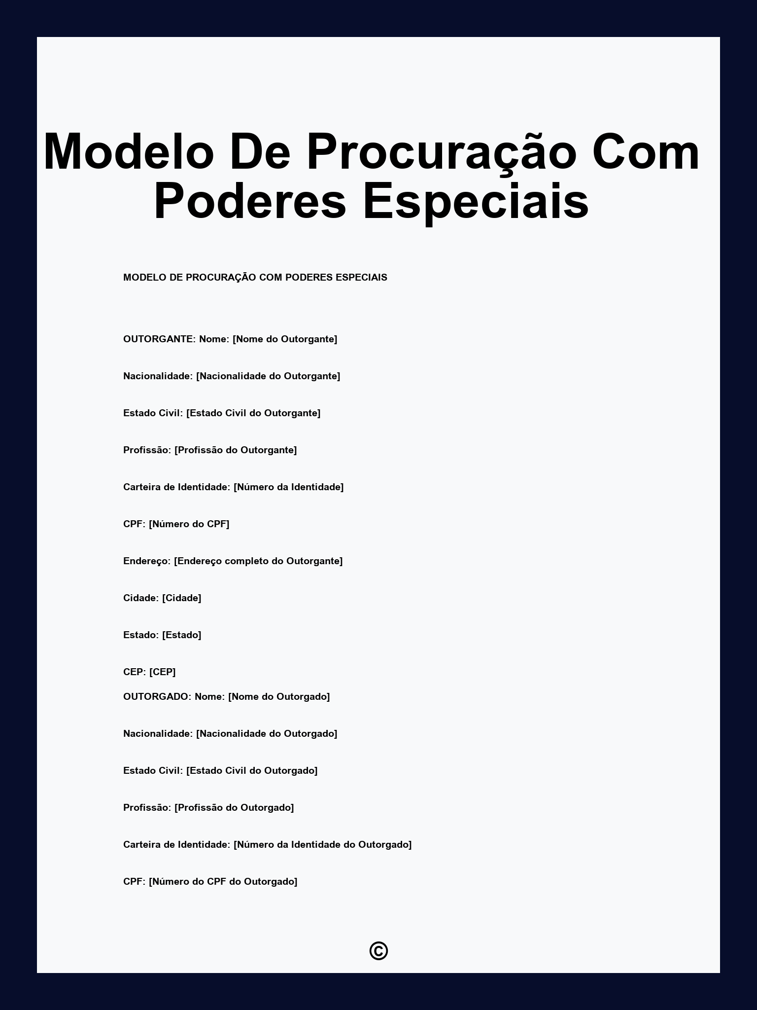 Modelo De Procuração Com Poderes Especiais