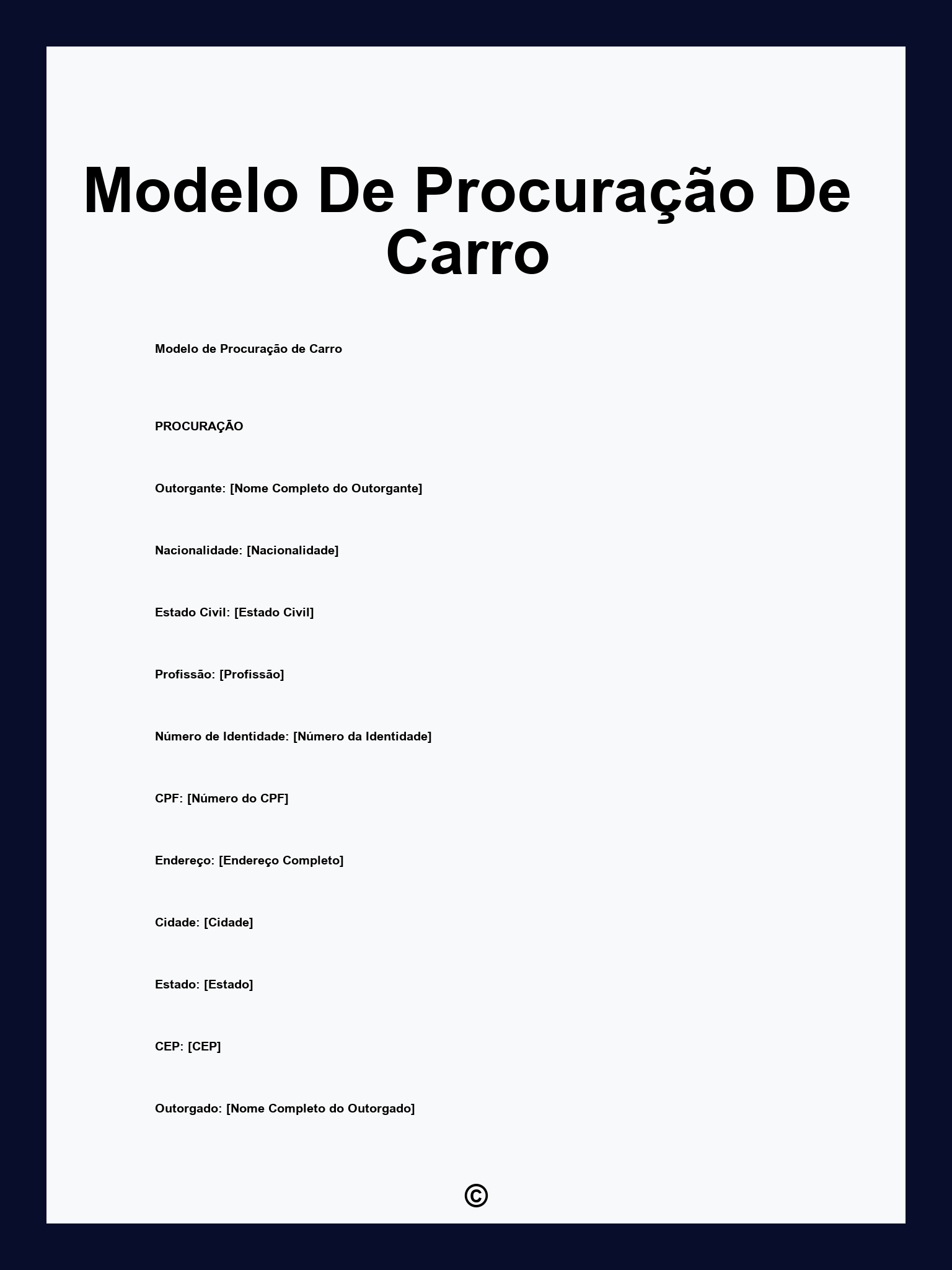 Modelo De Procuração De Carro