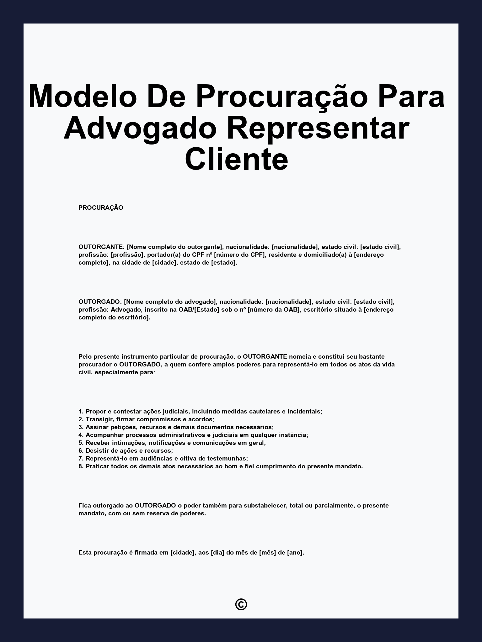 Modelo De Procuração Para Advogado Representar Cliente