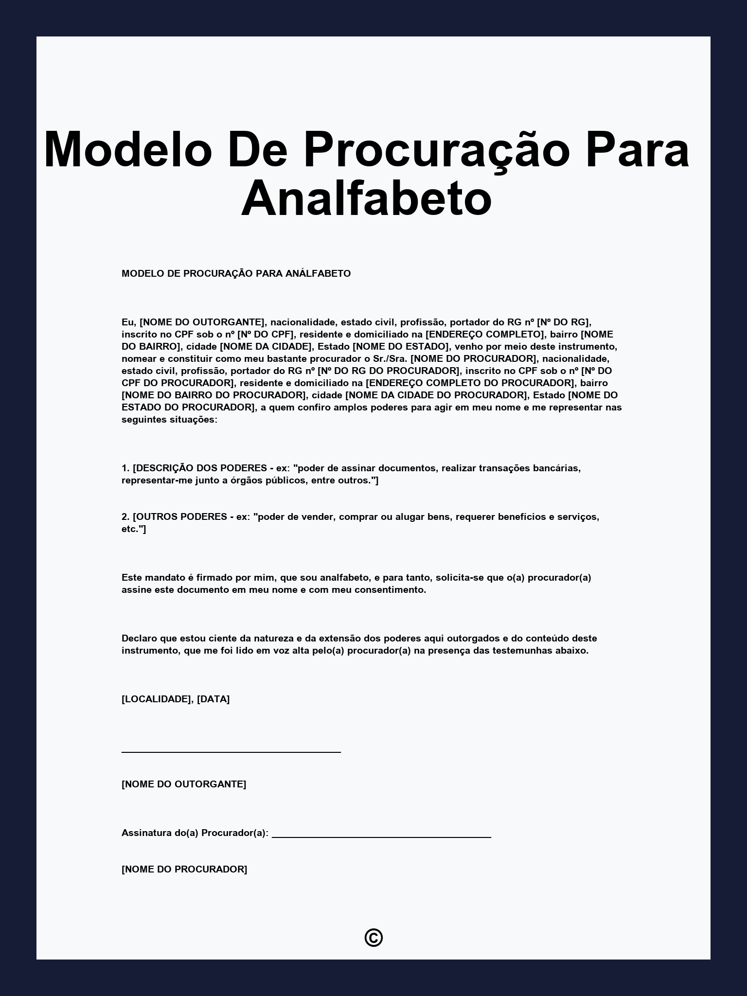 Modelo De Procuração Para Analfabeto