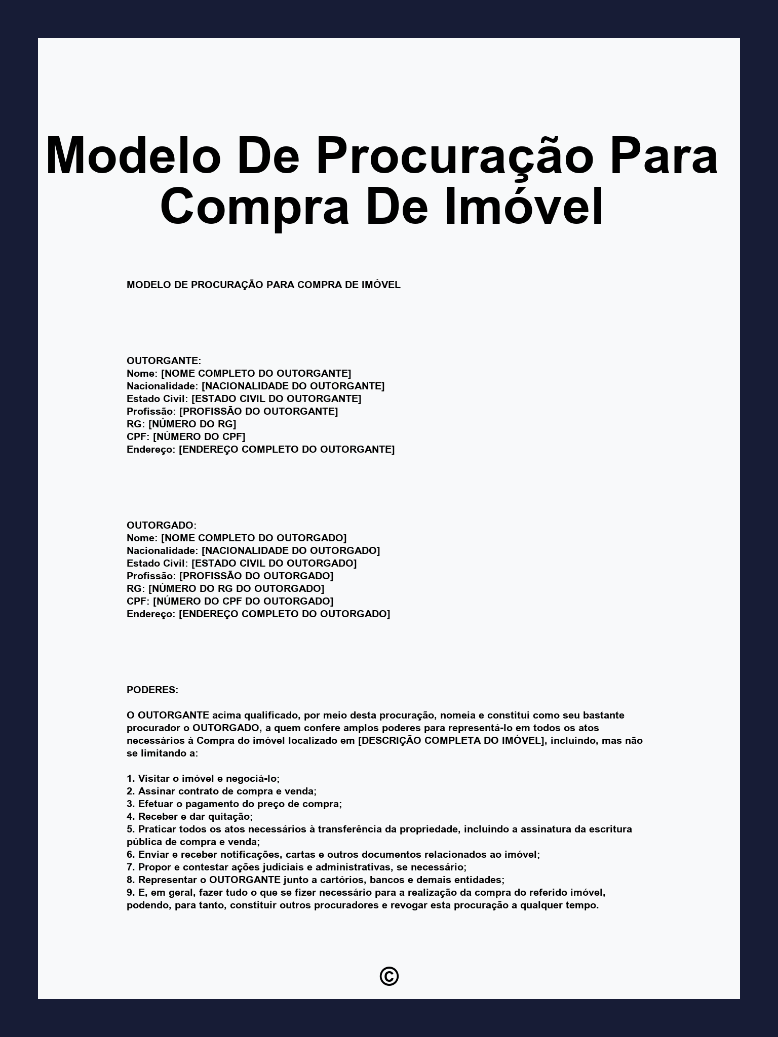 Modelo De Procuração Para Compra De Imóvel
