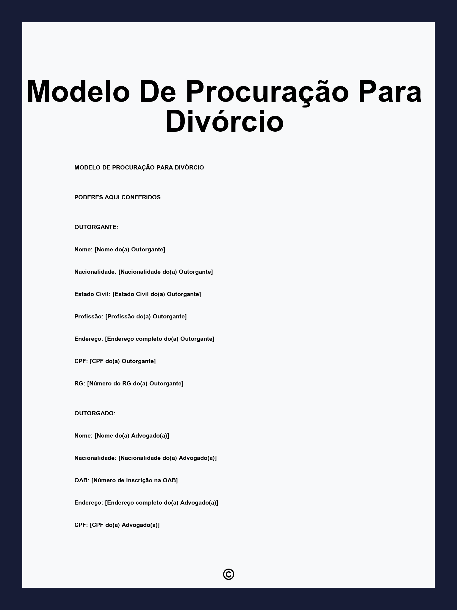 Modelo De Procuração Para Divórcio