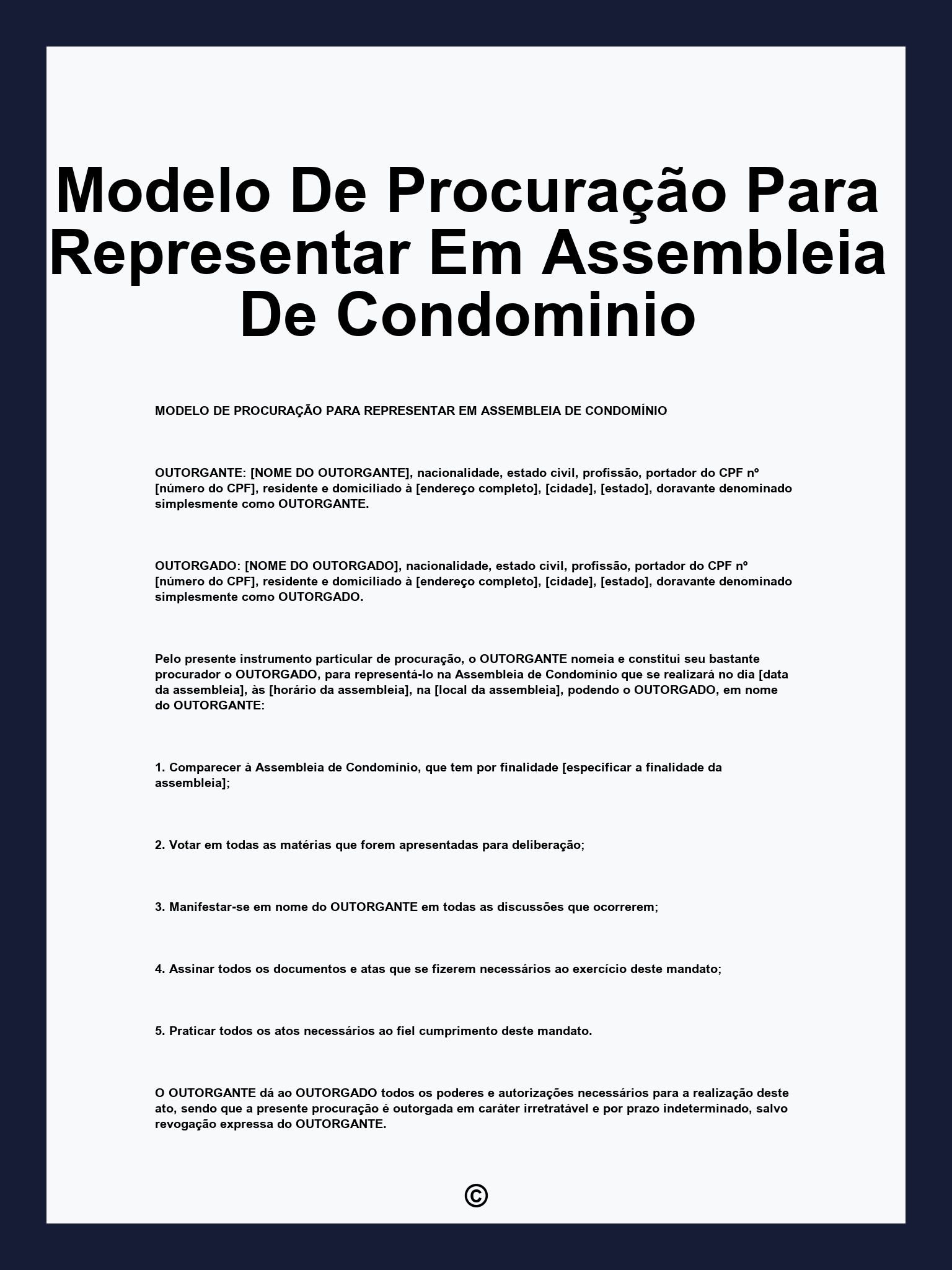 Modelo De Procuração Para Representar Em Assembleia De Condominio