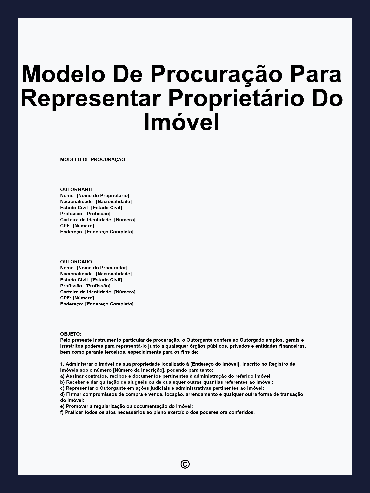 Modelo De Procuração Para Representar Proprietário Do Imóvel