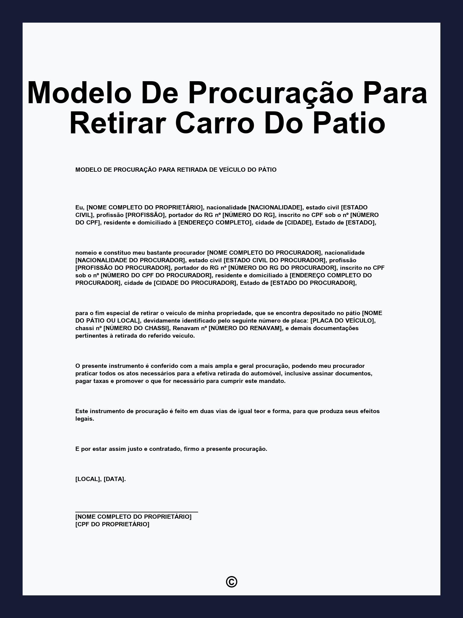 Modelo De Procuração Para Retirar Carro Do Patio