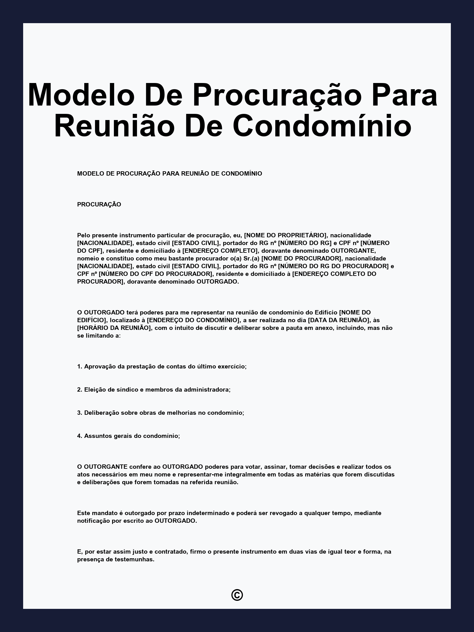 Modelo De Procuração Para Reunião De Condomínio