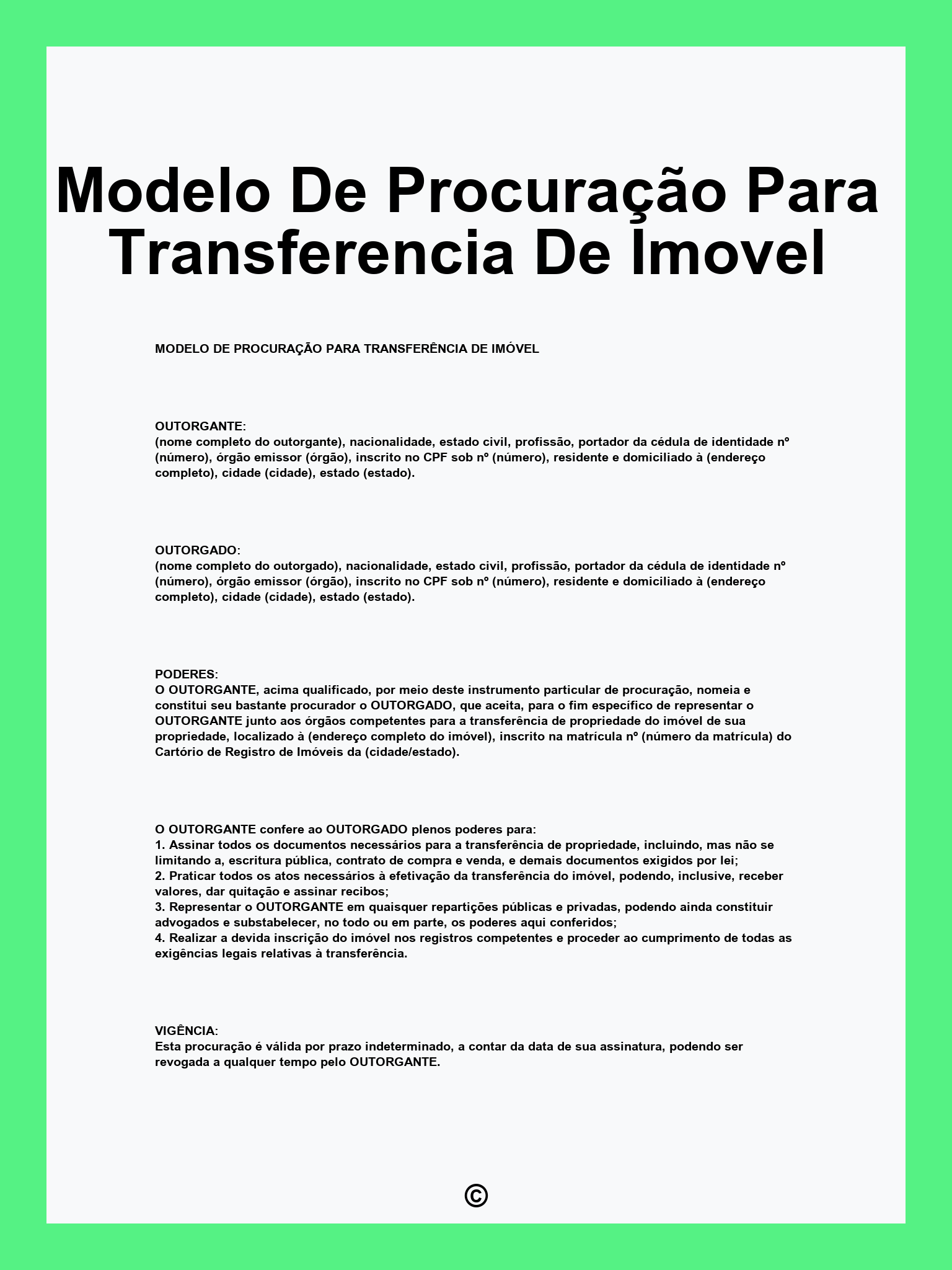 Modelo De Procuração Para Transferencia De Imovel
