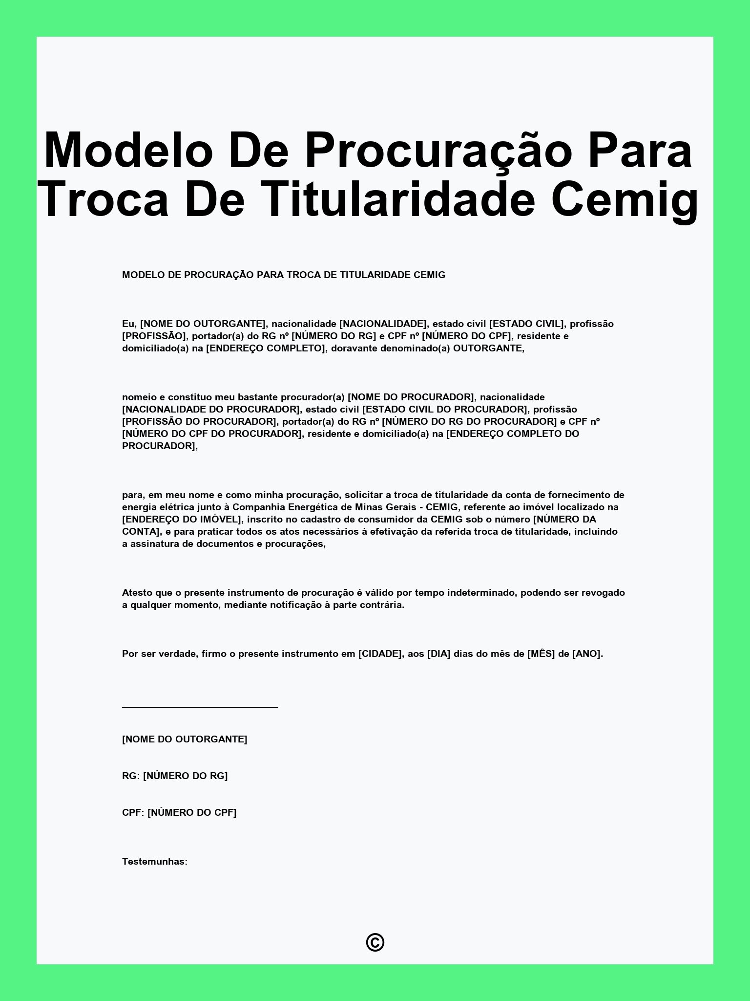 Modelo De Procuração Para Troca De Titularidade Cemig