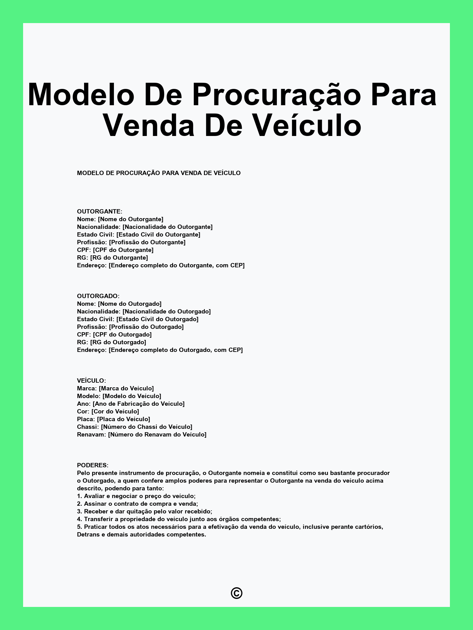 Modelo De Procuração Para Venda De Veículo