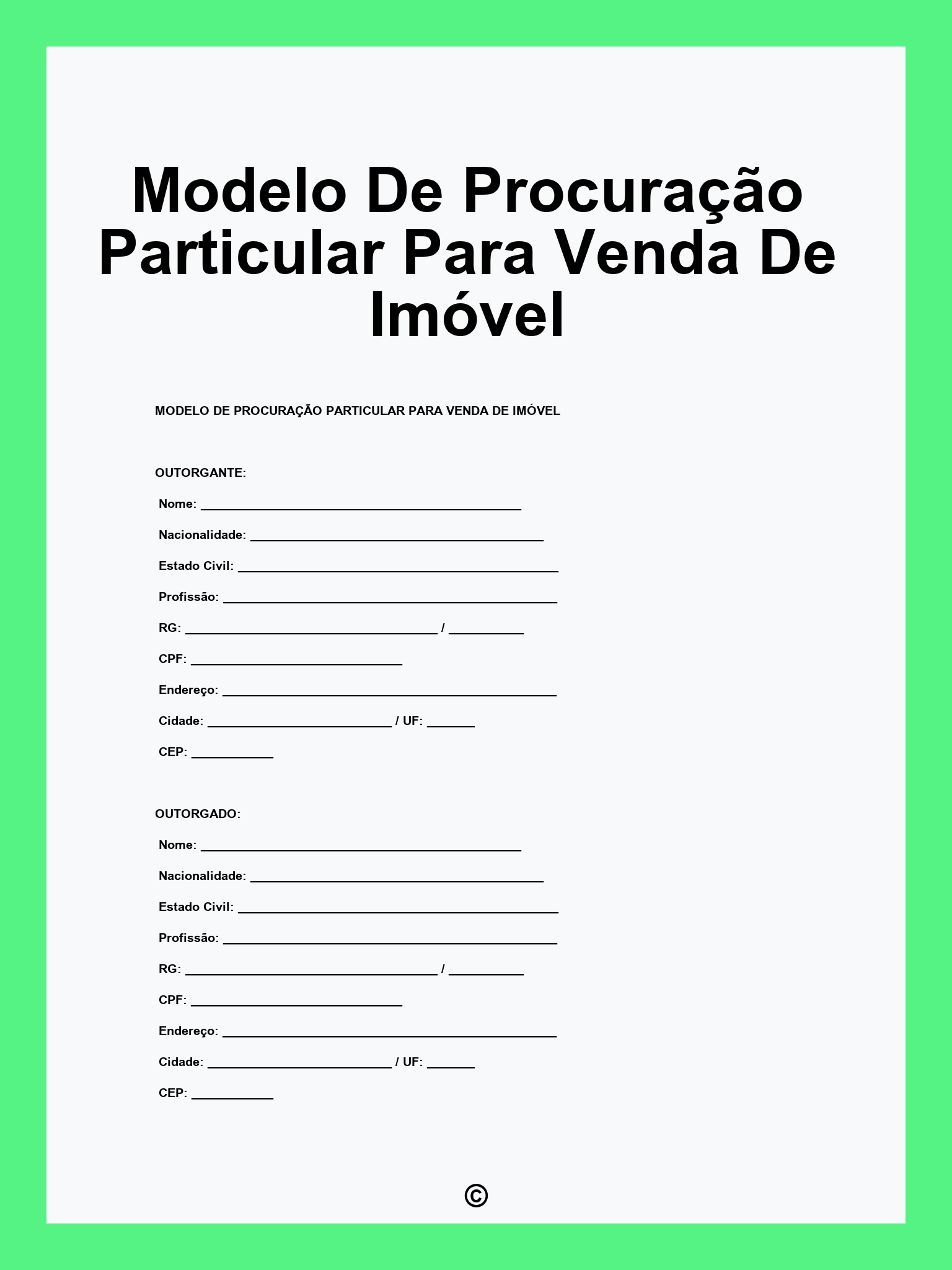 Modelo De Procuração Particular Para Venda De Imóvel