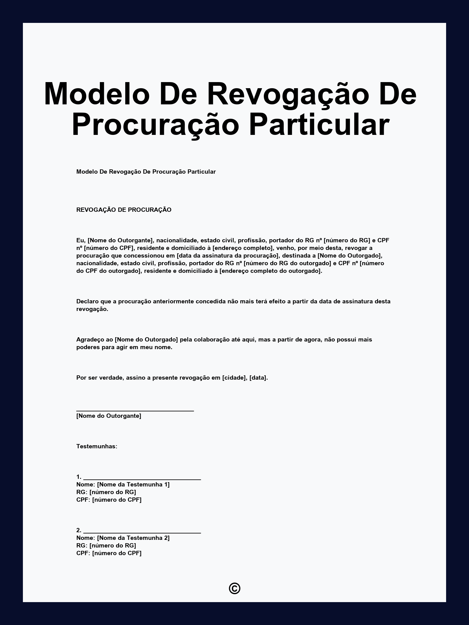 Modelo De Revogação De Procuração Particular