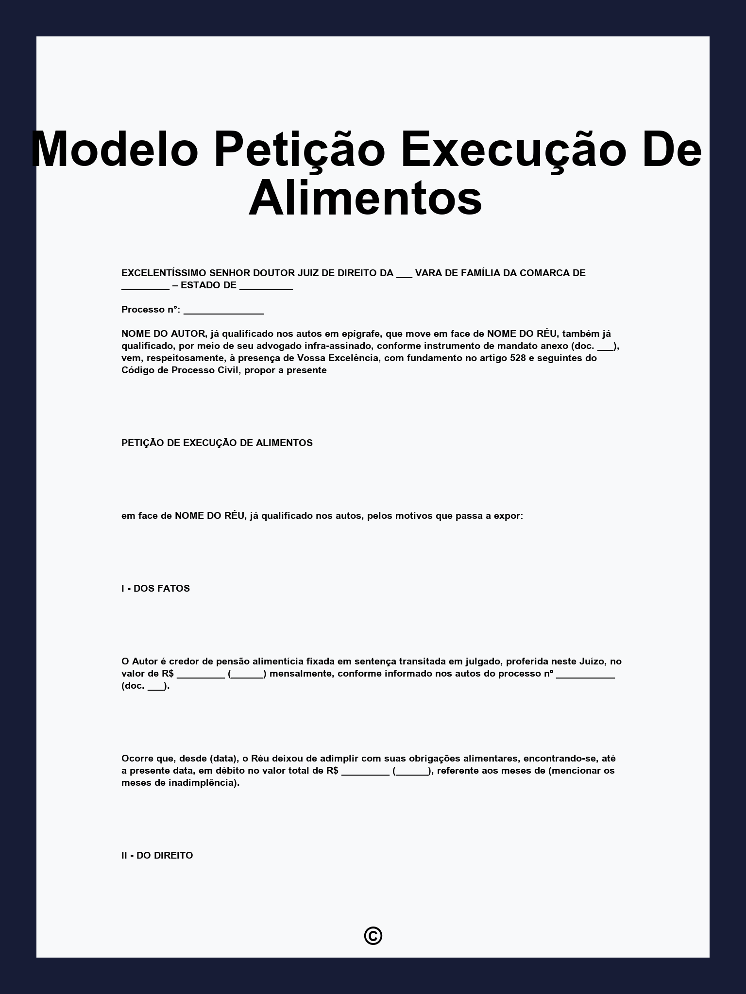 Modelo Petição Execução De Alimentos