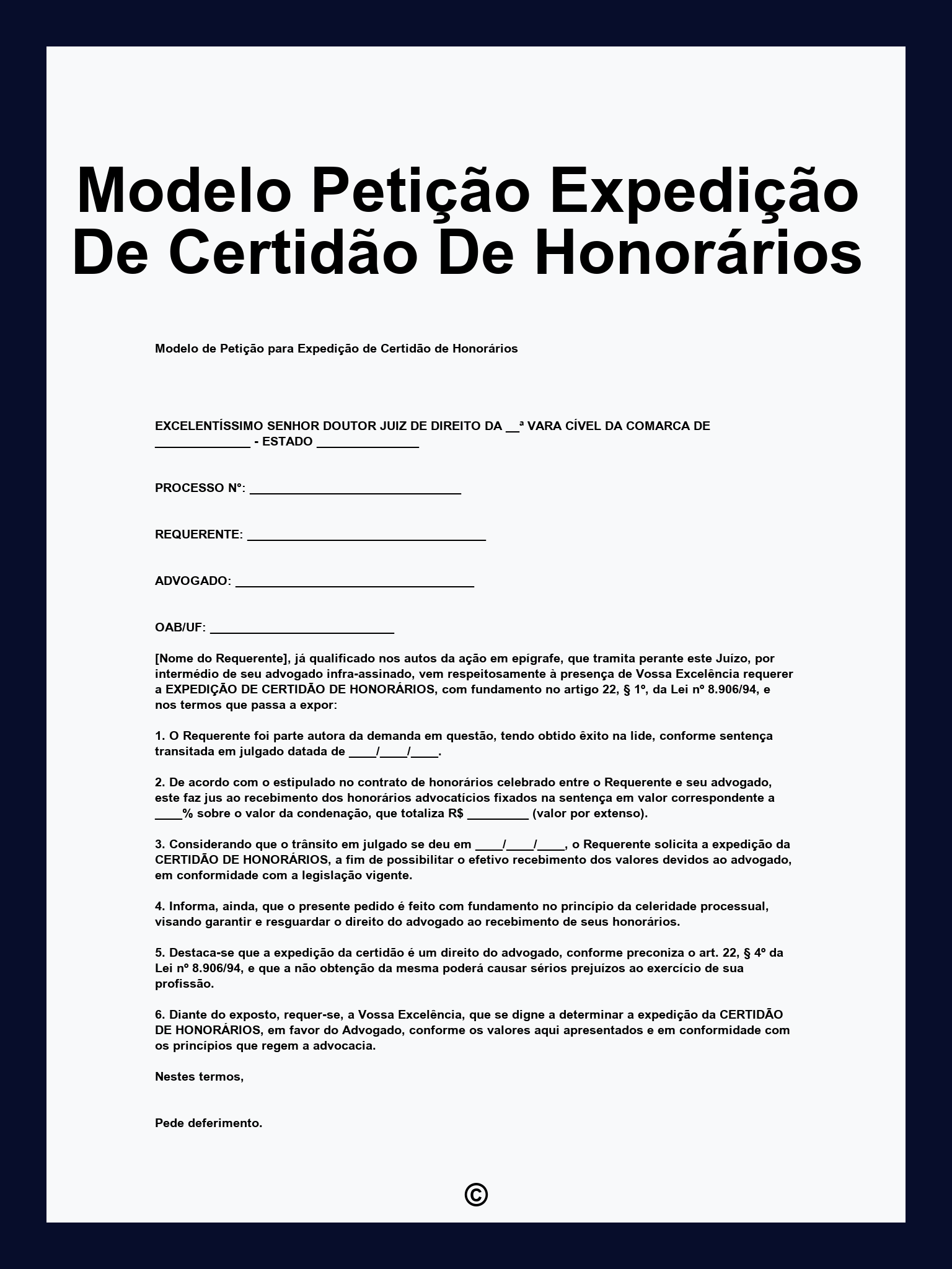Modelo Petição Expedição De Certidão De Honorários