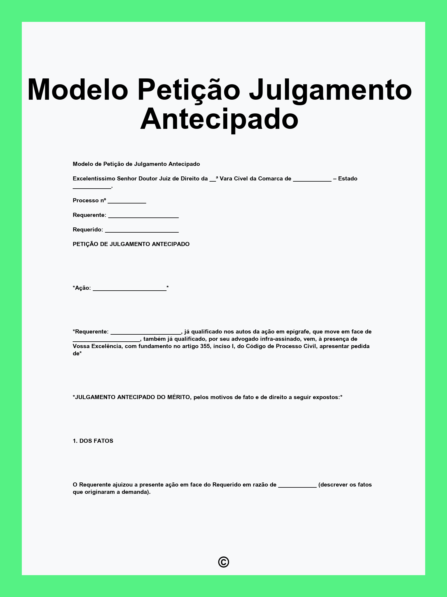Modelo Petição Julgamento Antecipado