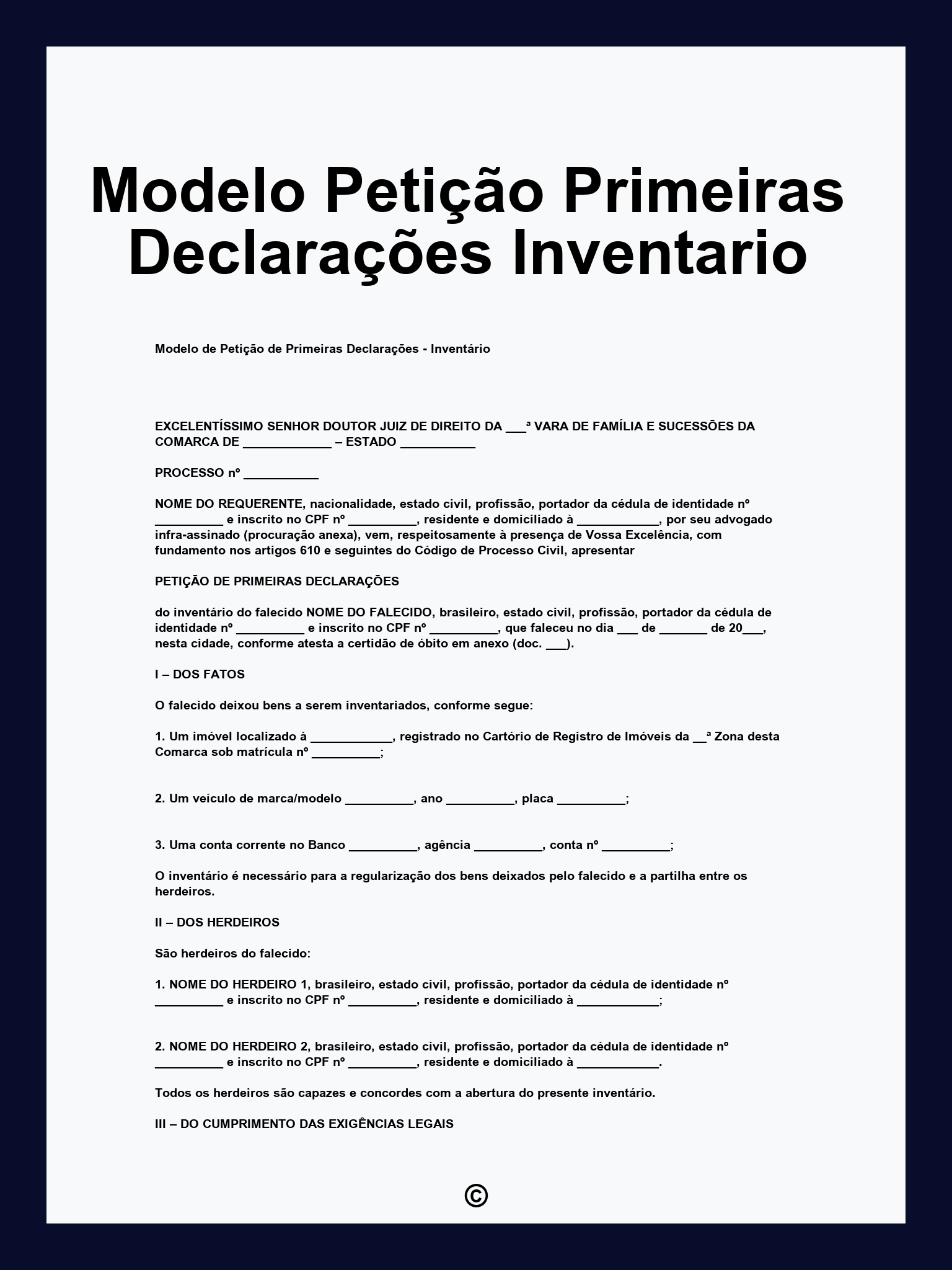 Modelo Petição Primeiras Declarações Inventario